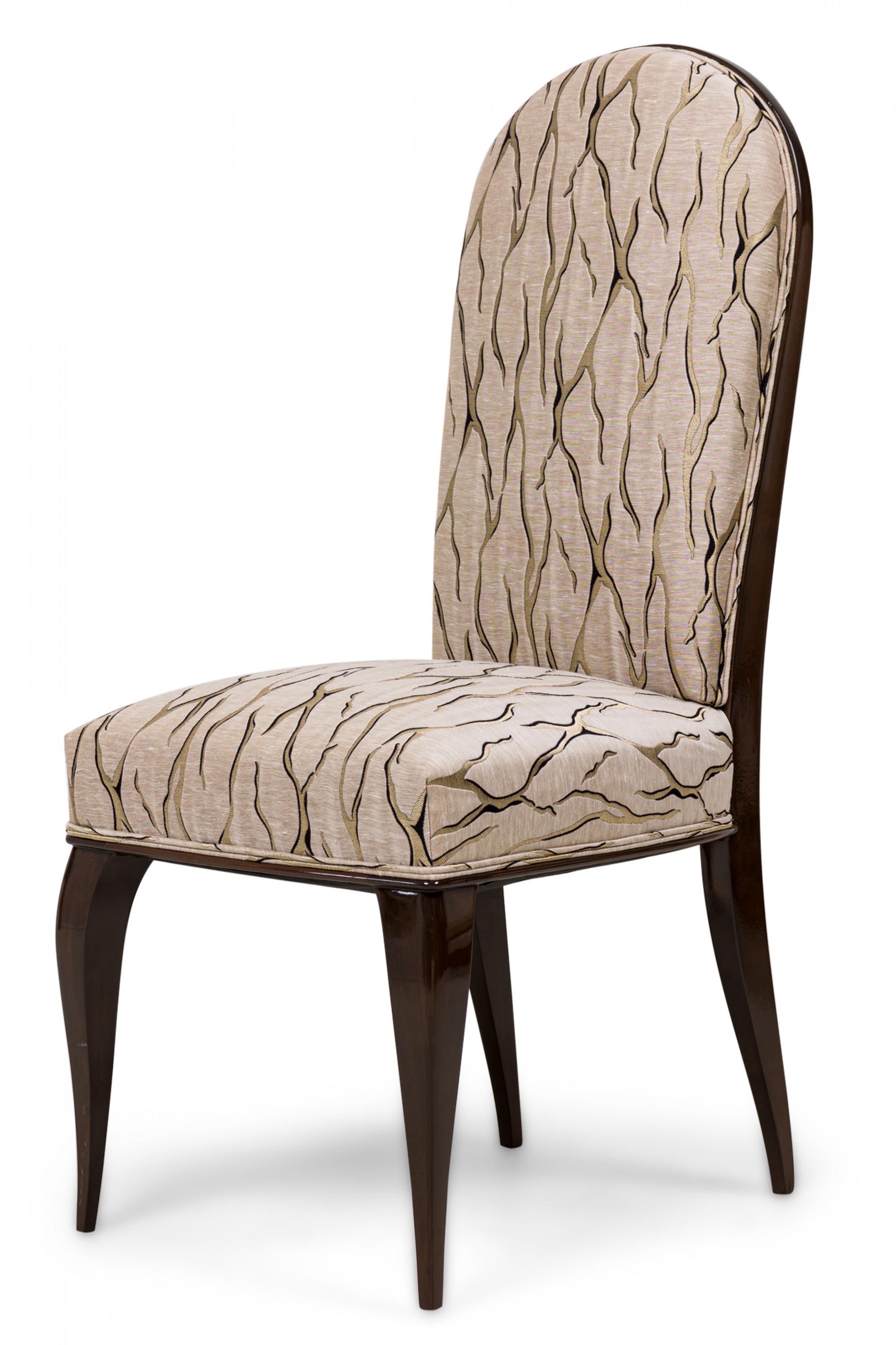 Dominique et Cie French Art Deco Mahogany Beige & Gold Upholstered Dining Chairs In Good Condition For Sale In New York, NY