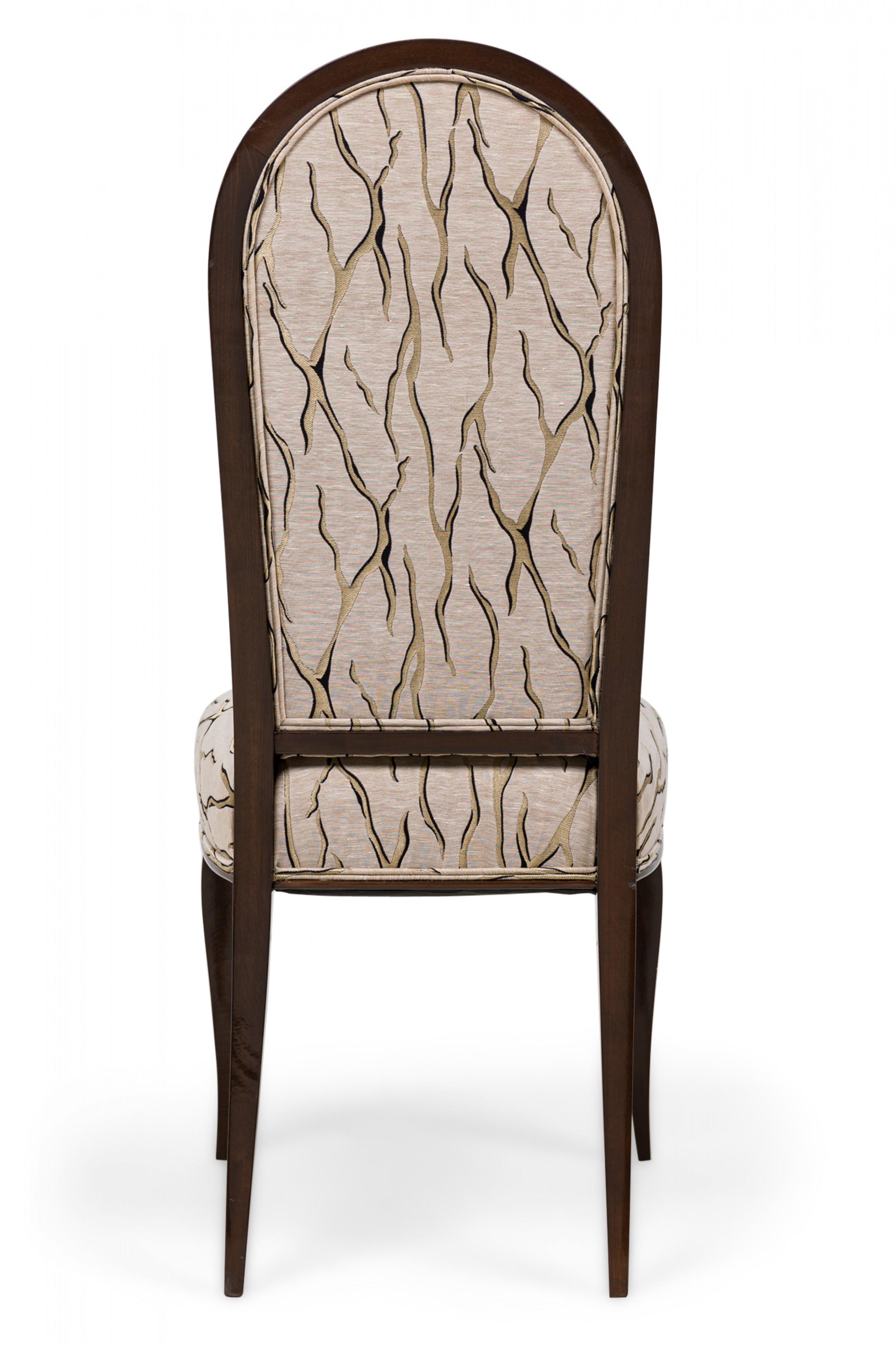 Dominique et Cie French Art Deco Mahogany Beige & Gold Upholstered Dining Chairs For Sale 1