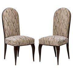 Dominique et Cie French Art Deco Mahogany Beige & Gold Upholstered Dining Chairs