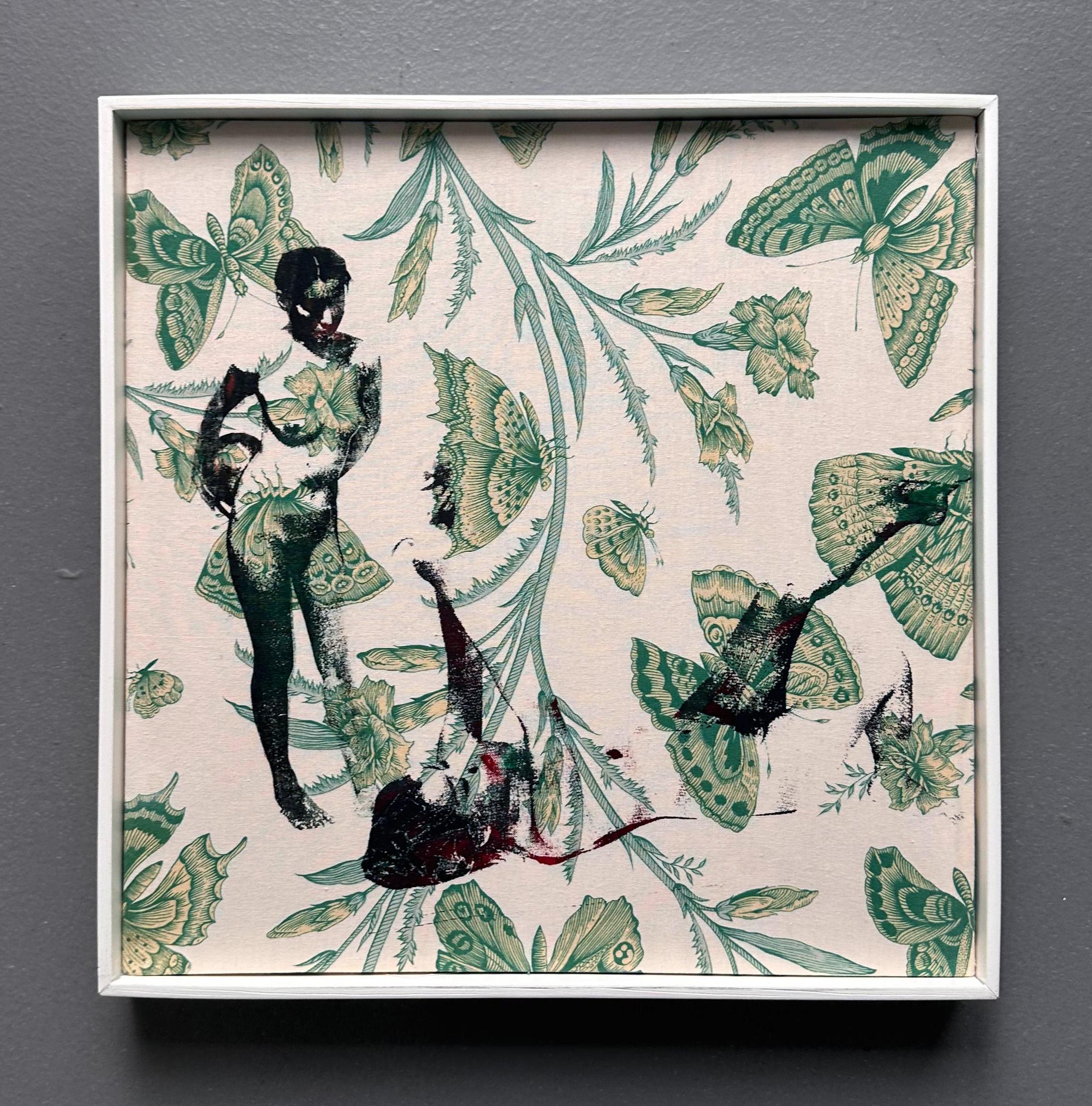 Dominique Fury Figurative Painting - Butterflies, Mixed Media Painting