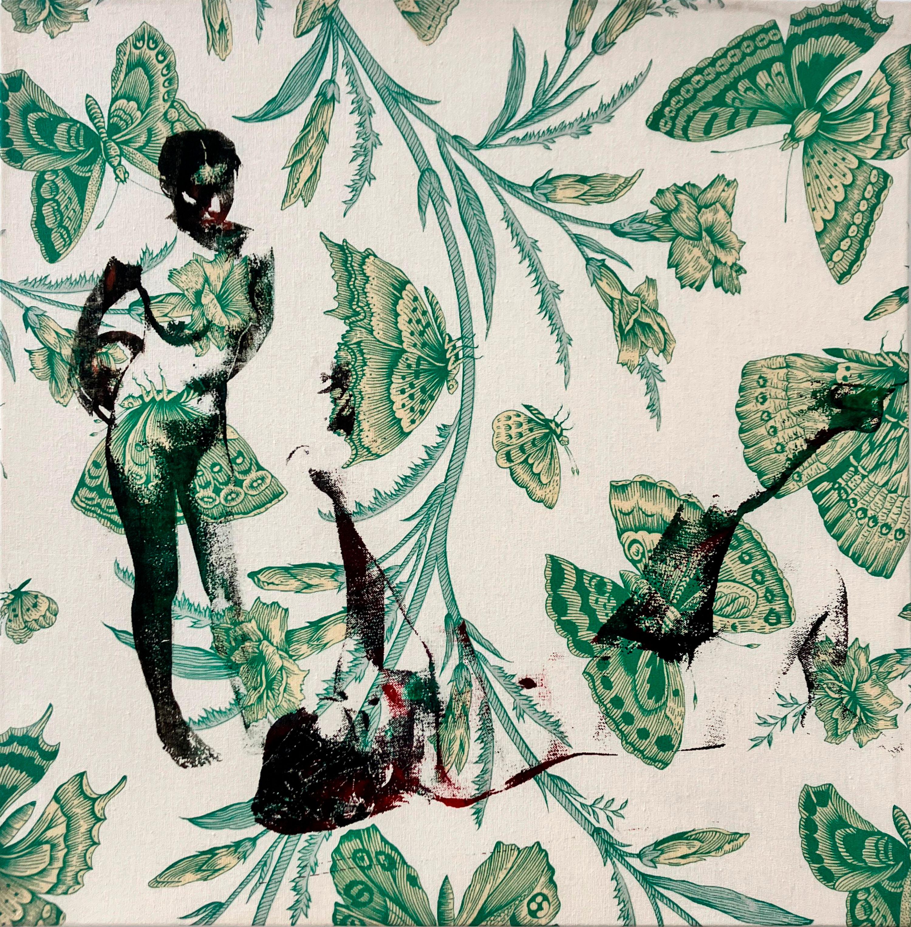 Figurative Painting de Dominique Fury - Mariposas, Pintura Técnica Mixta