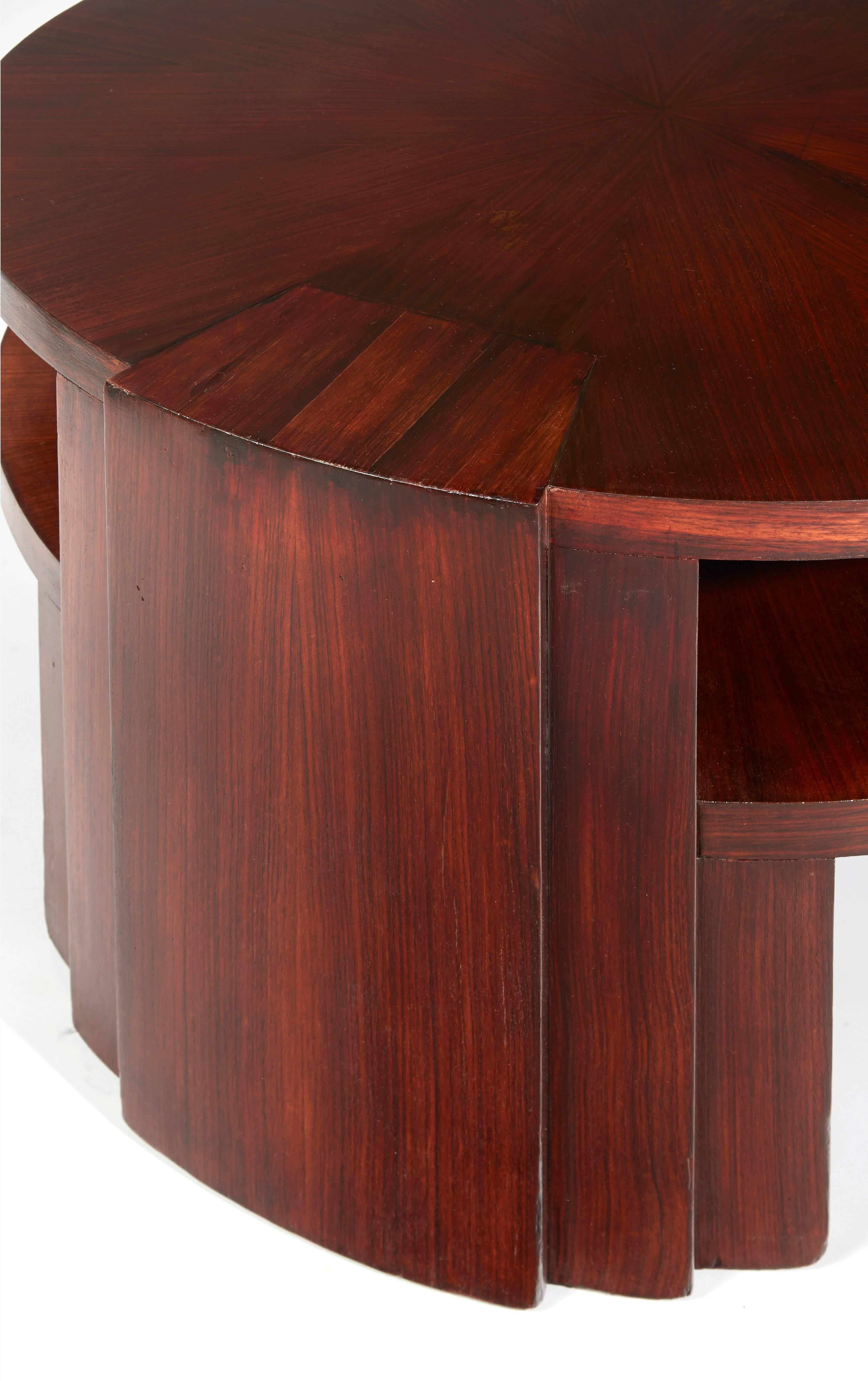 French pedestal circular table made in rosewood, designed by Maison Dominique, circa 1930.
Measures: 22 x 39 in.