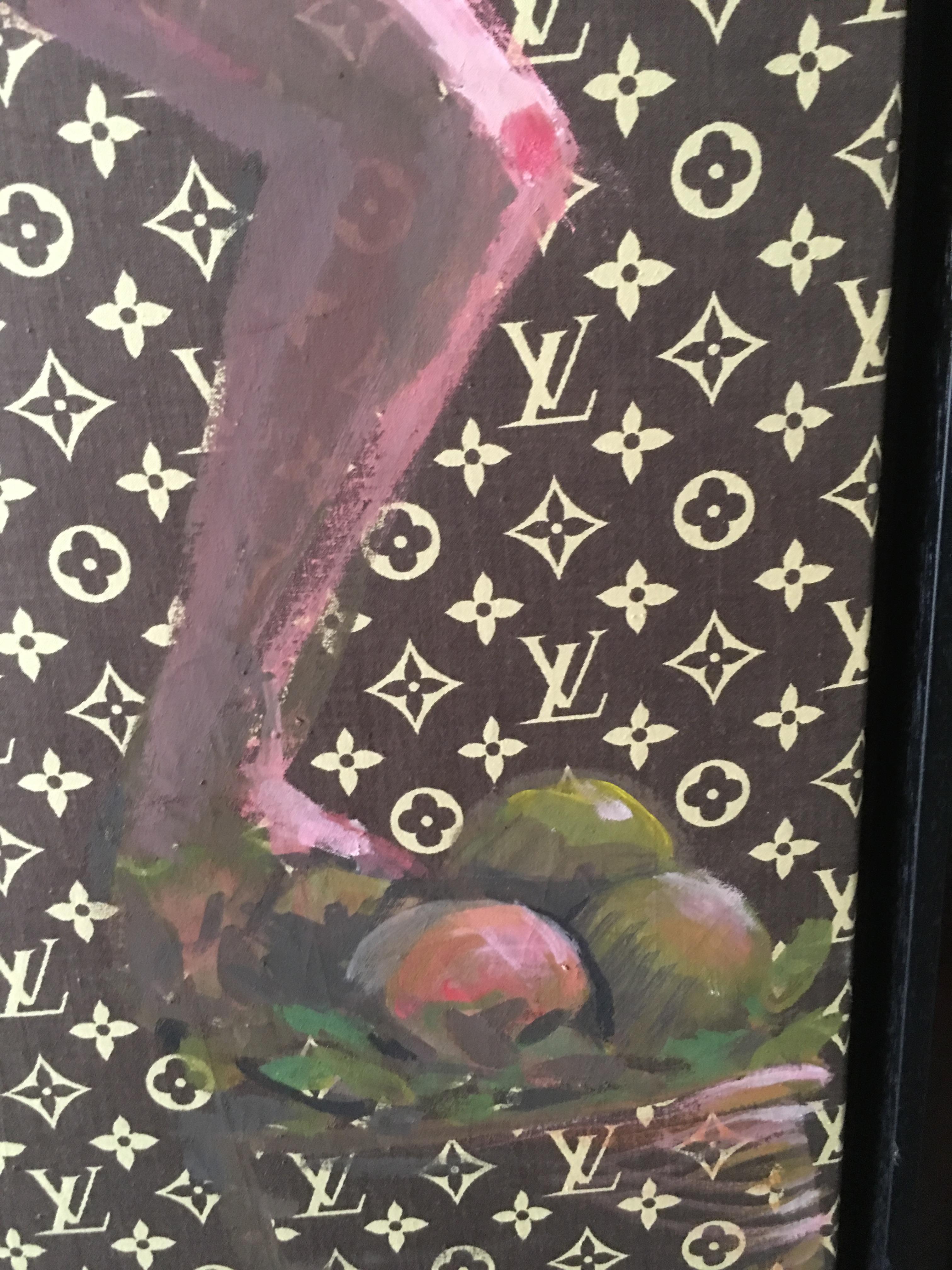 French Dominique Larrivaz Painting on Louis Vuitton Canvas, Unique Creation, Paris 2015 For Sale