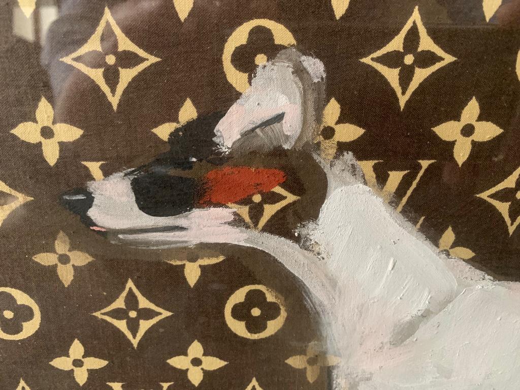 Peint à la main Peinture de Dominique Larrivaz sur toile de Louis Vuitton, création unique, Paris 2015 en vente