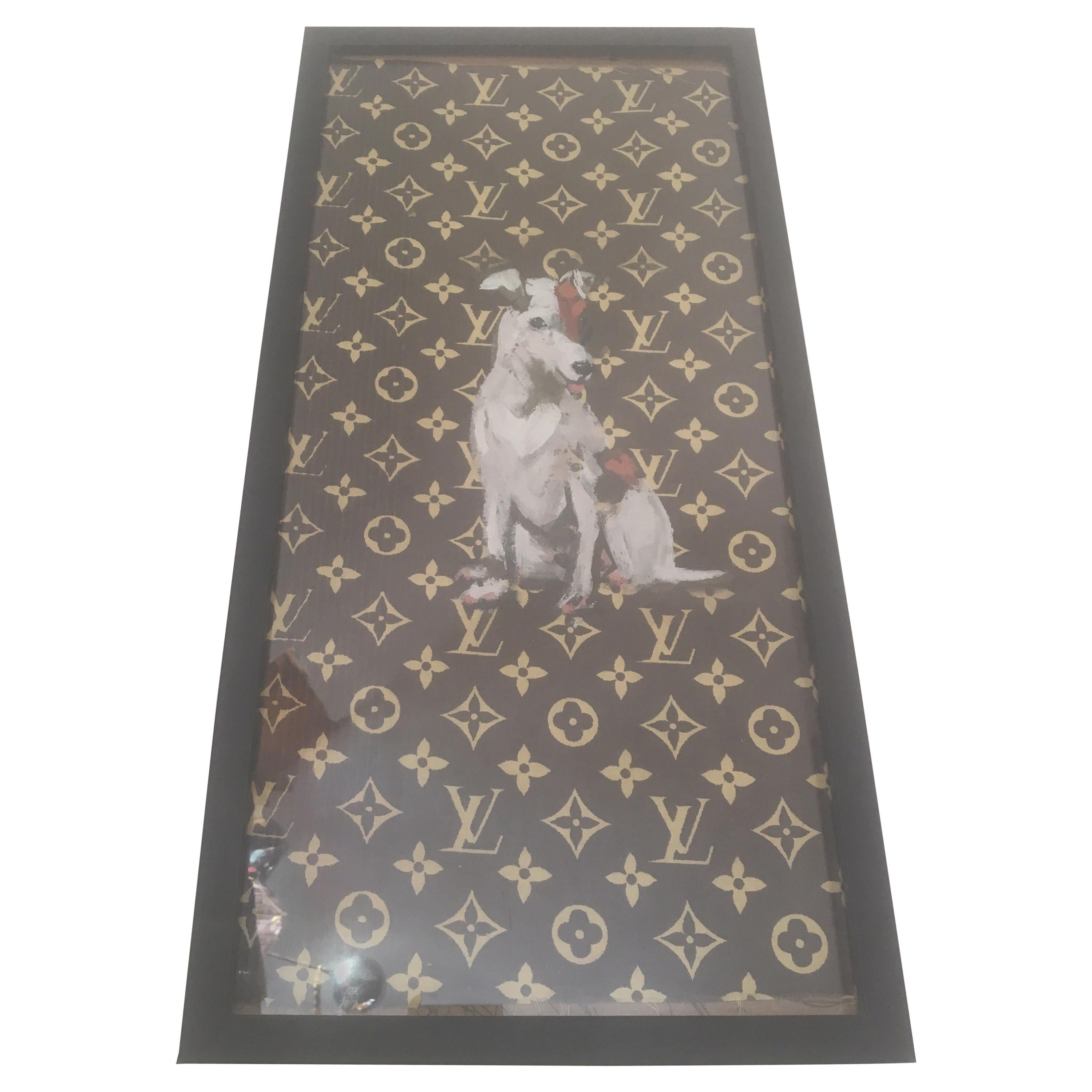 Dominique Larrivaz "Sit Dog" Painting on Louis Vuitton Canvas, Paris, 2015 For Sale