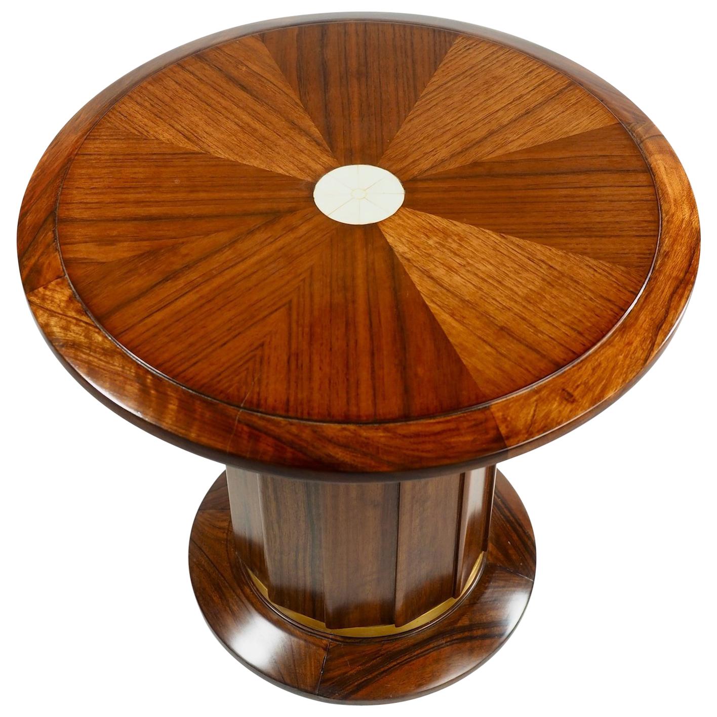 French modernist Art Deco side/end table in rosewood and bronze with inlaid bone top. Documented (this table) in Dominique/ Andre Domin & Marcel Genevriere, by Felix Marcilhac, les Editions de l'Amateur, 2008, page 54. See last photo. Restored and