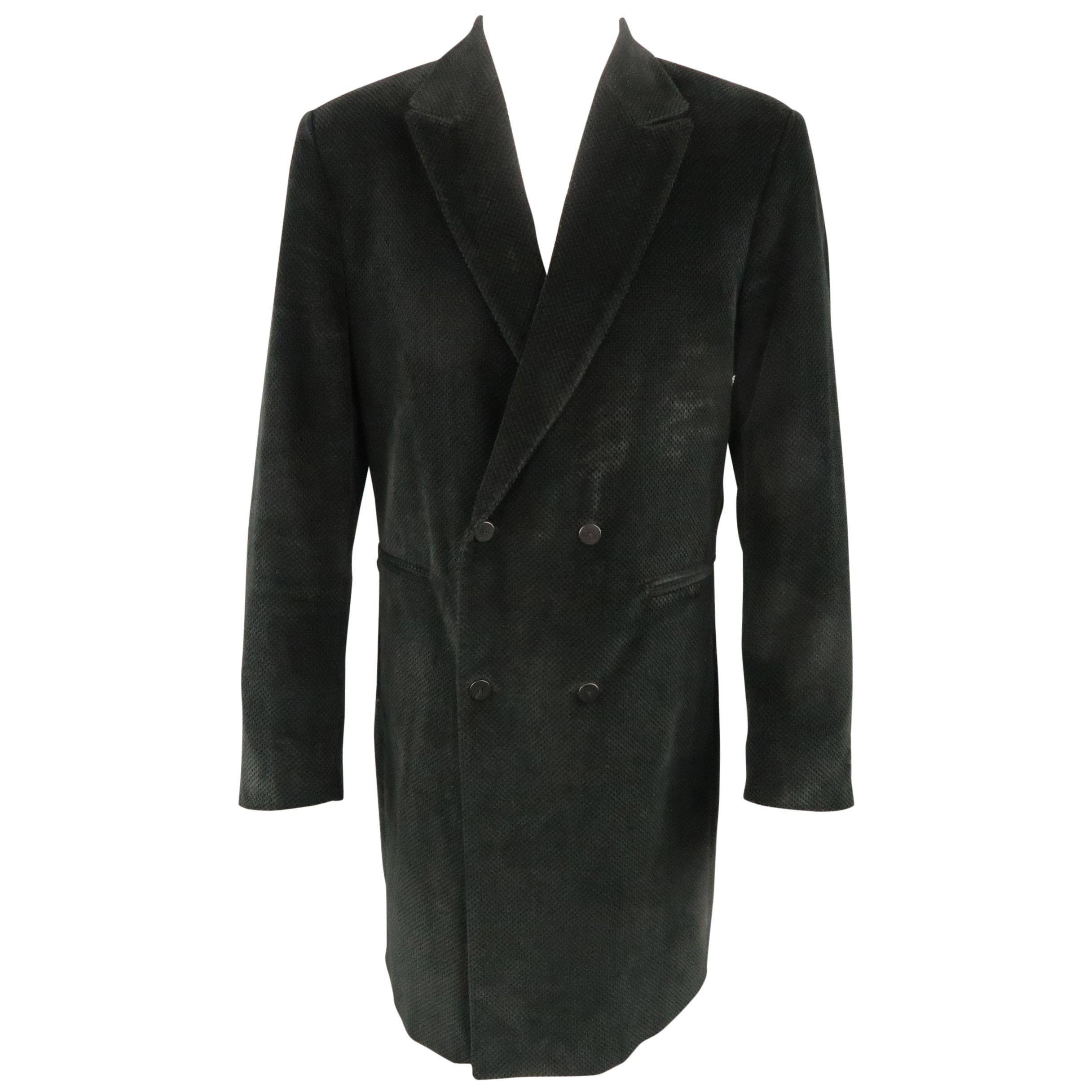 DOMINIQUE MORLOTTI 40 Black Nailhead Textured Velvet Peak Lapel Coat
