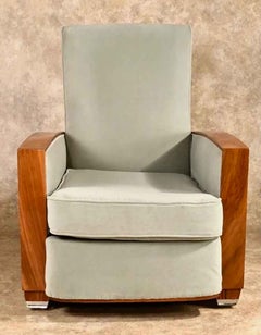 Dominique pair of French Modernist Art Deco club chairs with footstool