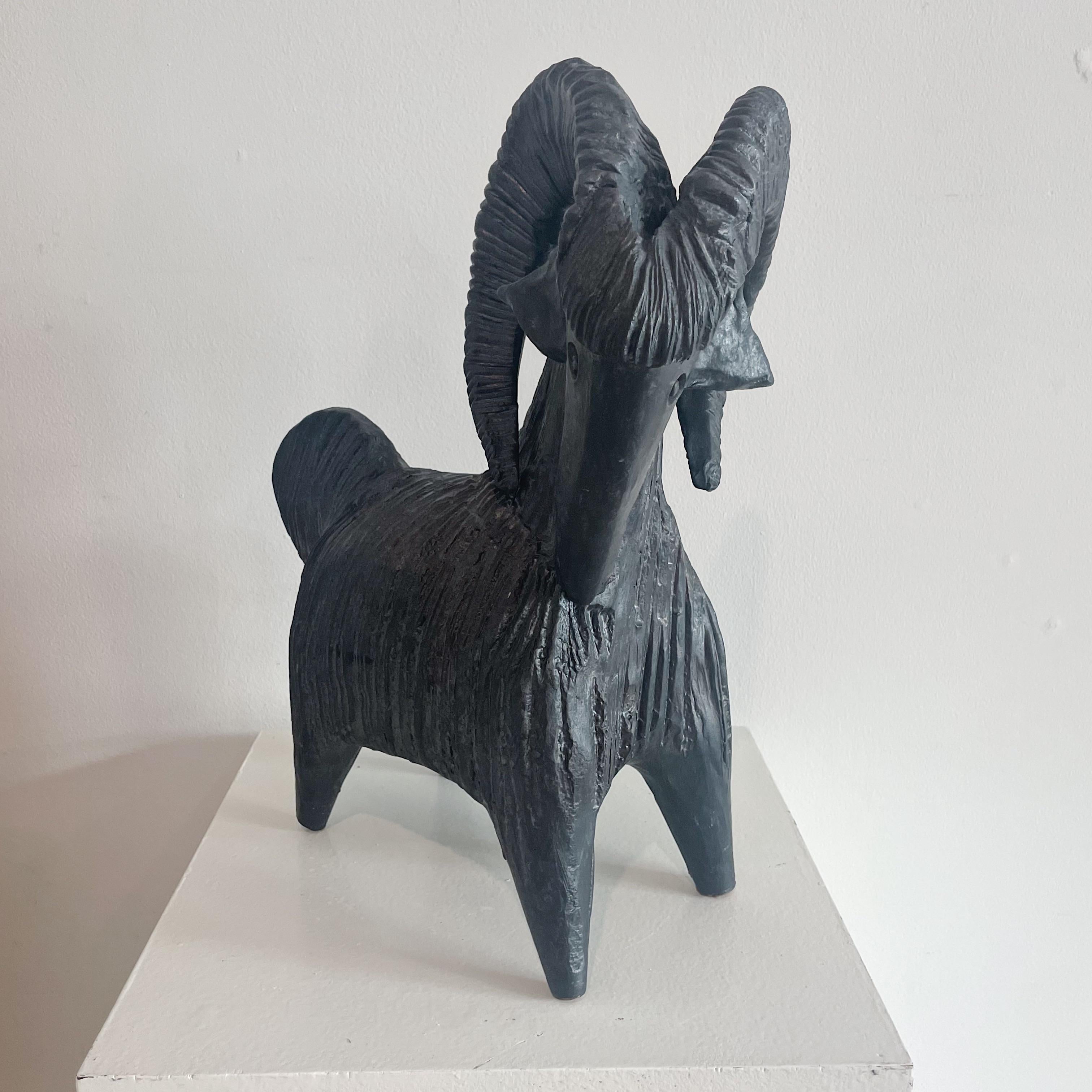 Mid-Century Modern Dominique Pouchain Terracotta Ram Sculpture