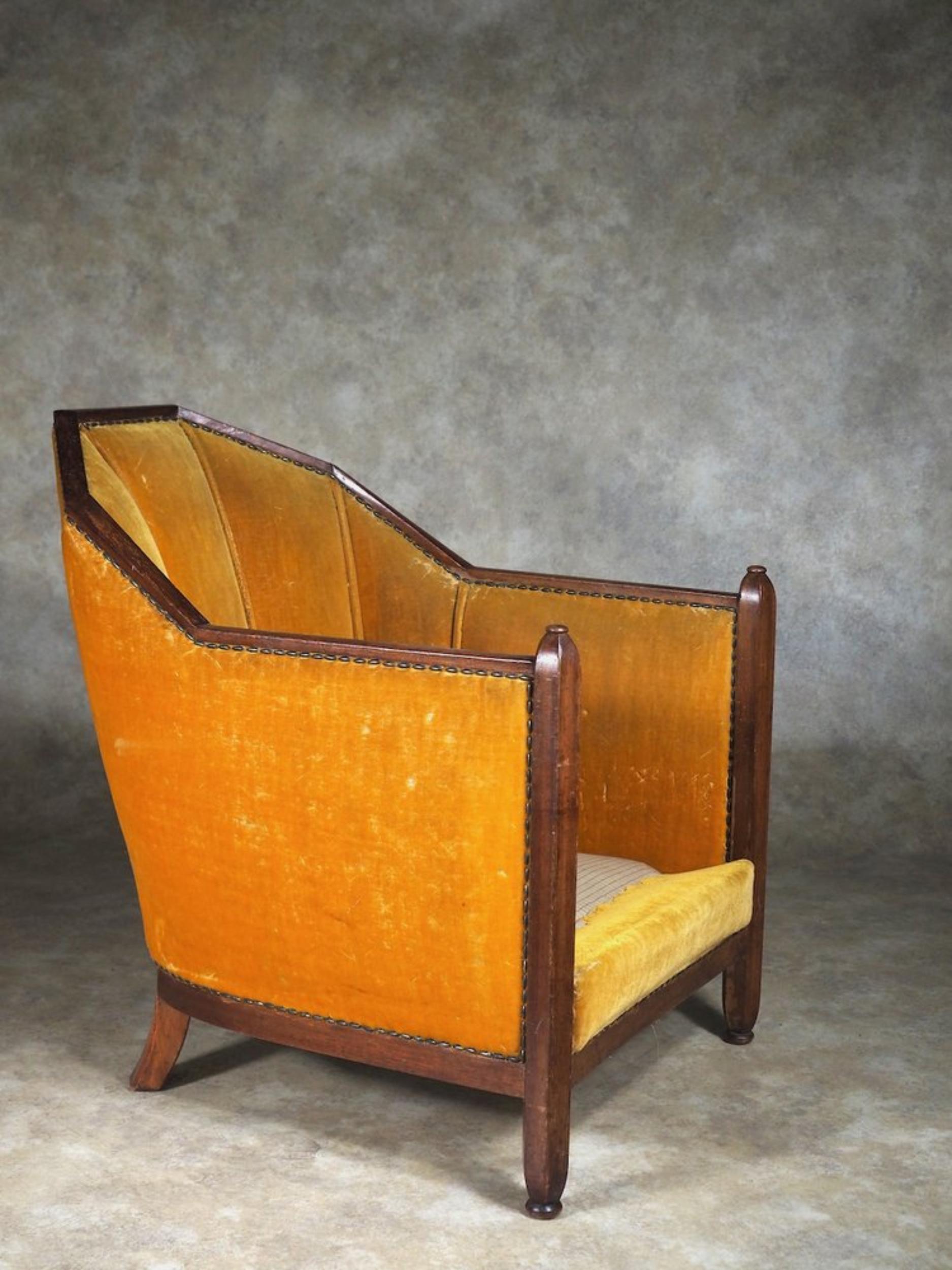Art Deco Dominique Single Faceted-Back Club Chair For Sale