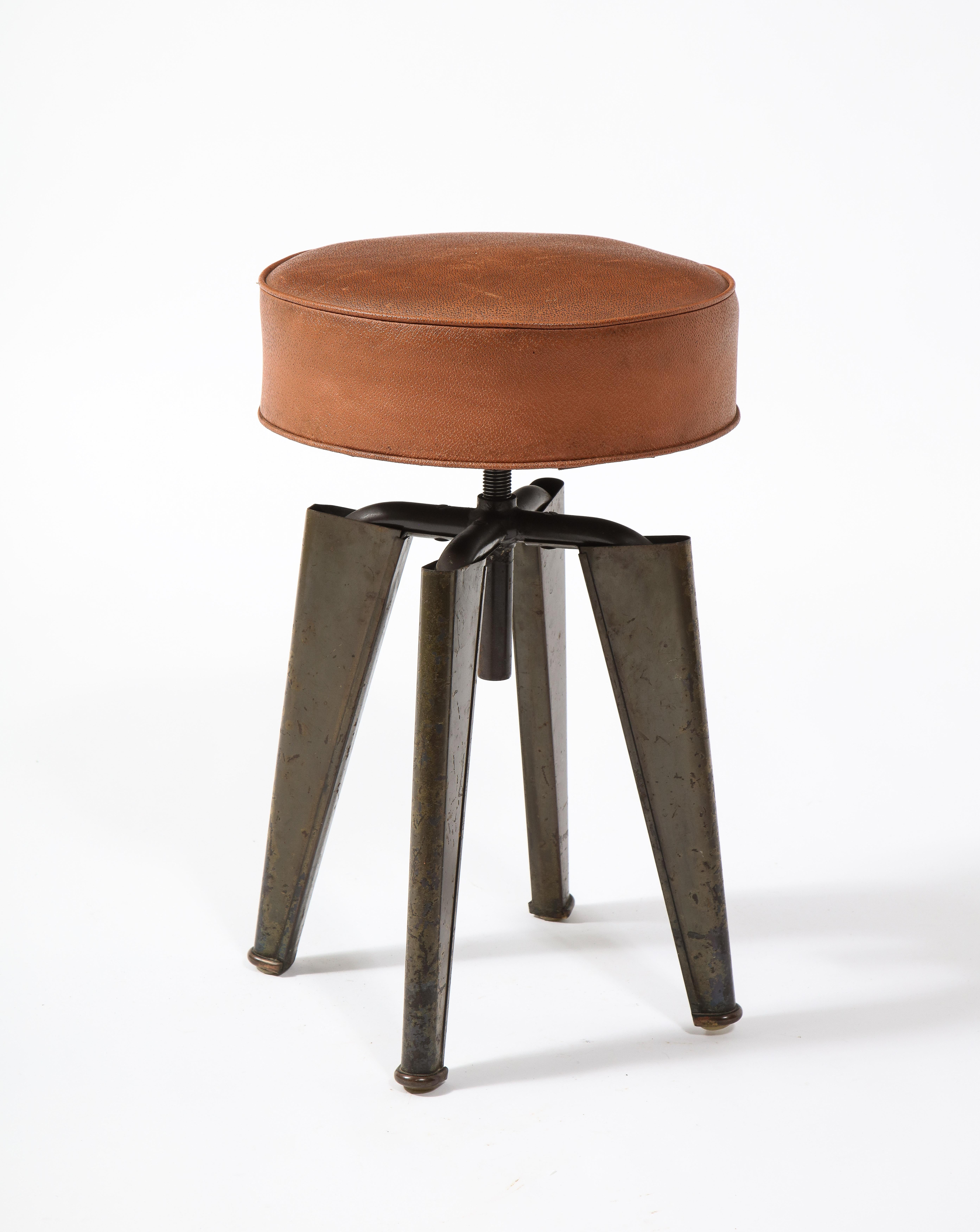 Brass Dominique Stool from The Clemenceau Ship, France, 1950's