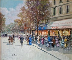 Boulevard of Paris, Animated Large Vintage Oil on Canvas, French Impressionist