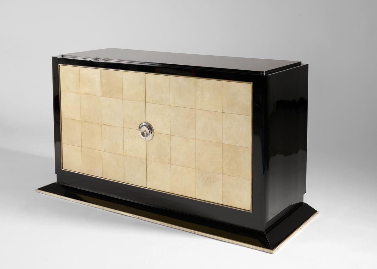 Art Deco Dominique, Two-door Parchment-clad Sideboard, France, 20th Century For Sale