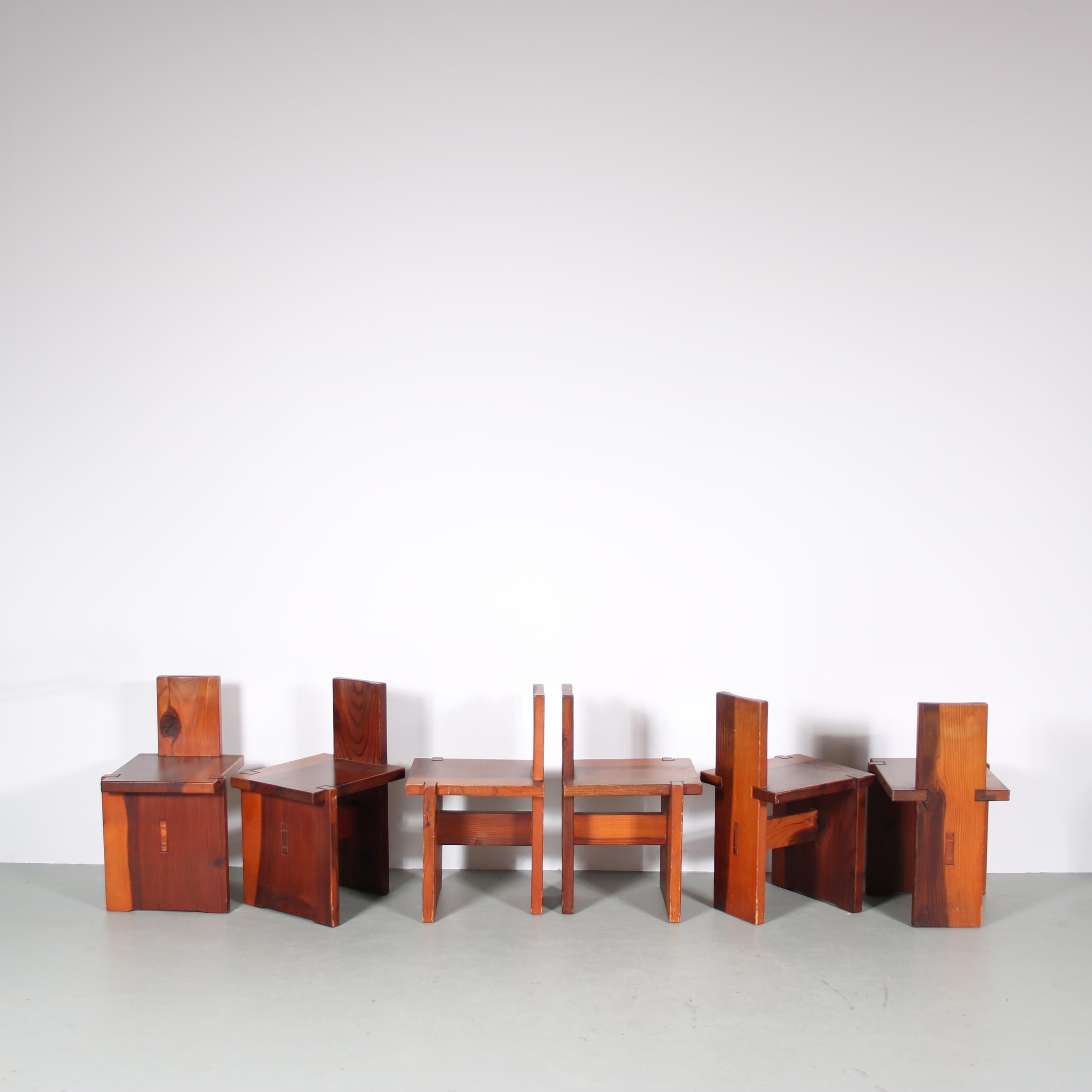 Wood Dominique Zimbaca Style Dining Chairs from France, 1960