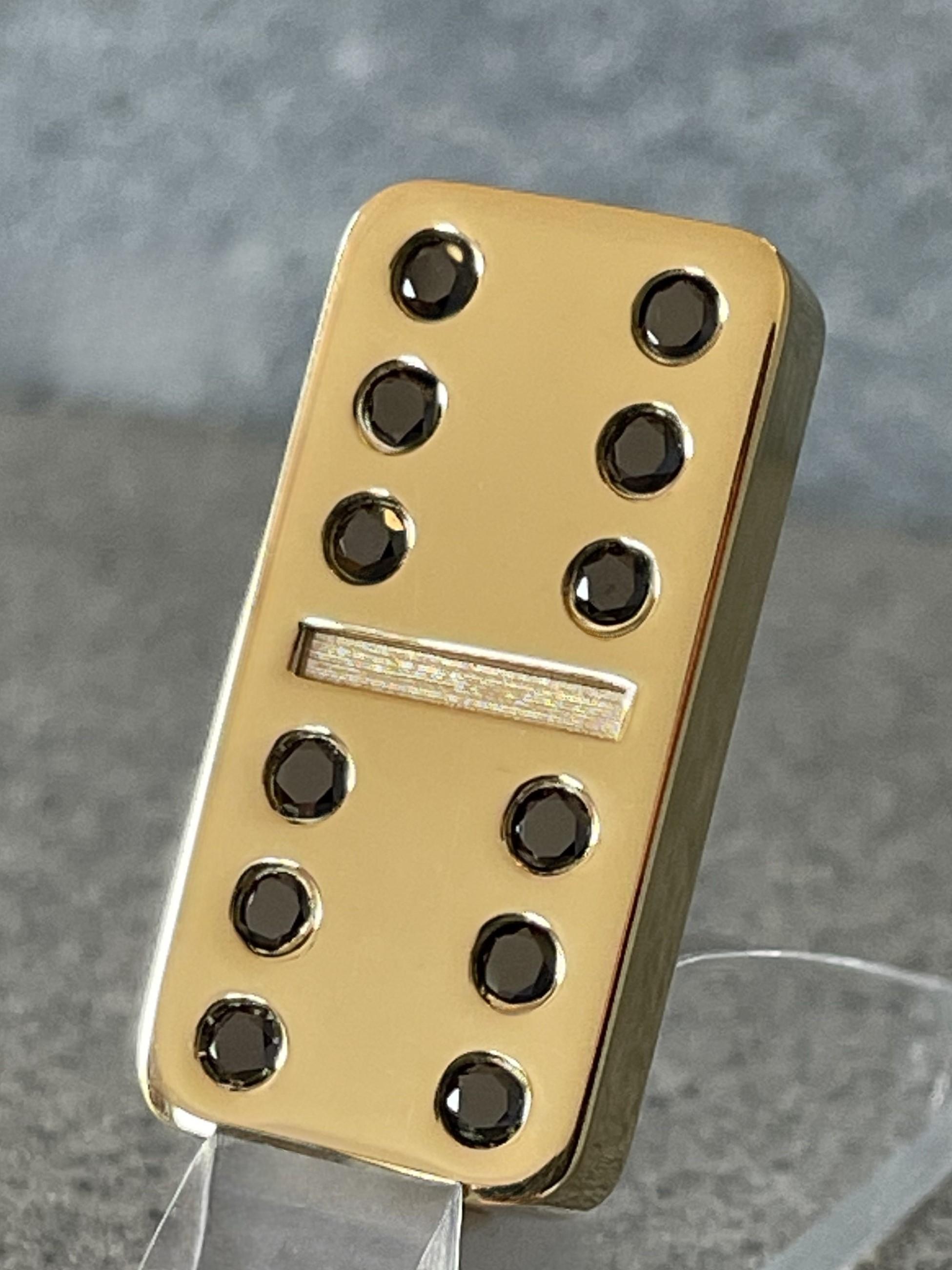 Dominostein aus Gold, 18 Karat, massiv, 12 schwarze Diamanten, hergestellt in Deutschland im Angebot 7