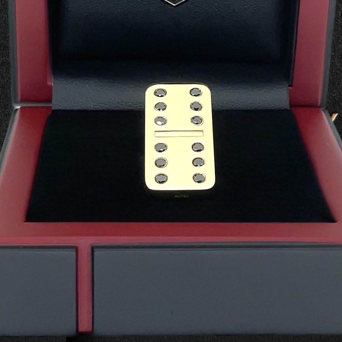 Dominostein aus Gold, 18 Karat, massiv, 12 schwarze Diamanten, hergestellt in Deutschland (Art déco) im Angebot
