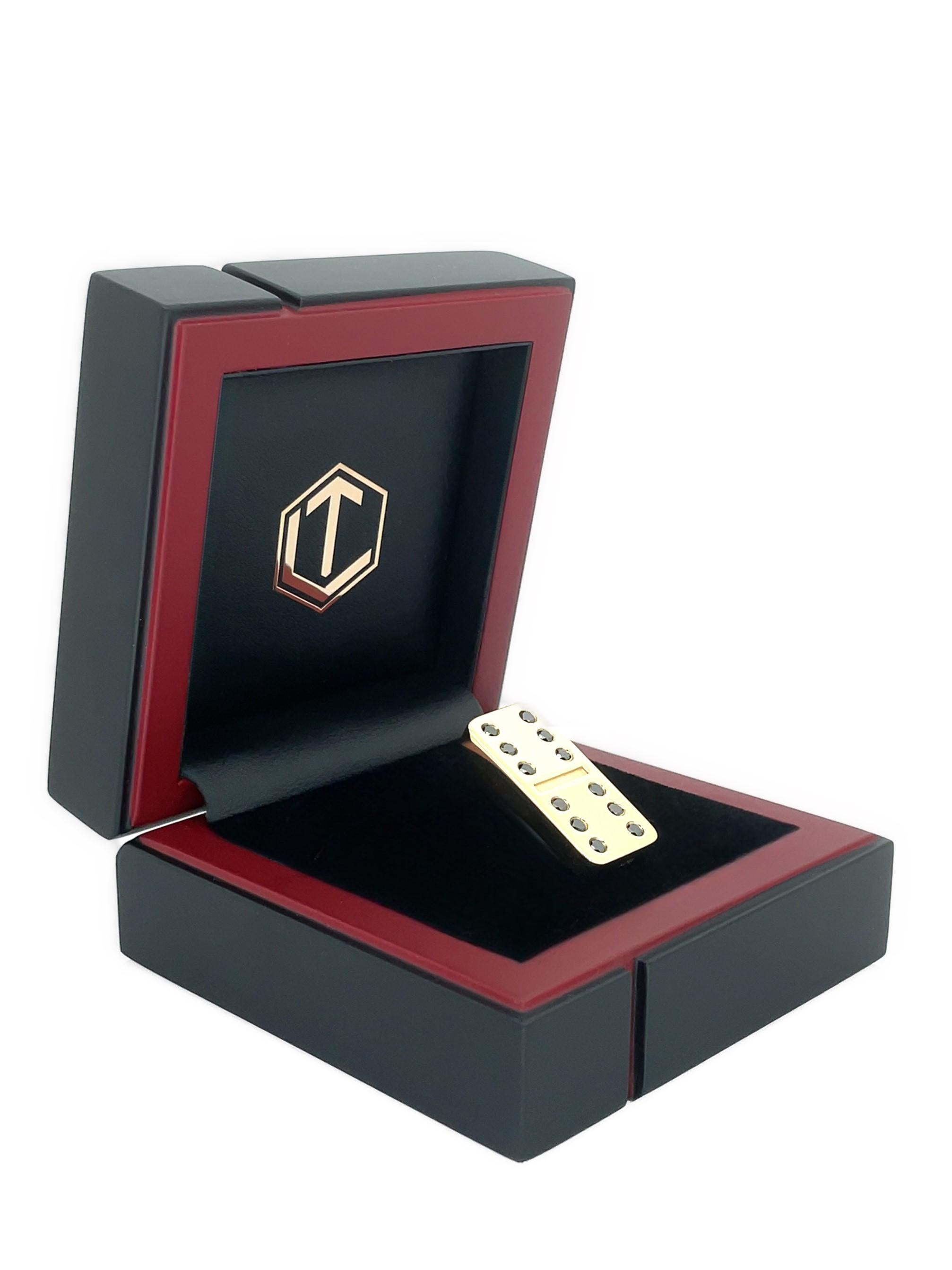 Contemporary Dominostein aus Gold, 18K, massiv, 12 schwarze Diamanten, Made in Germany For Sale