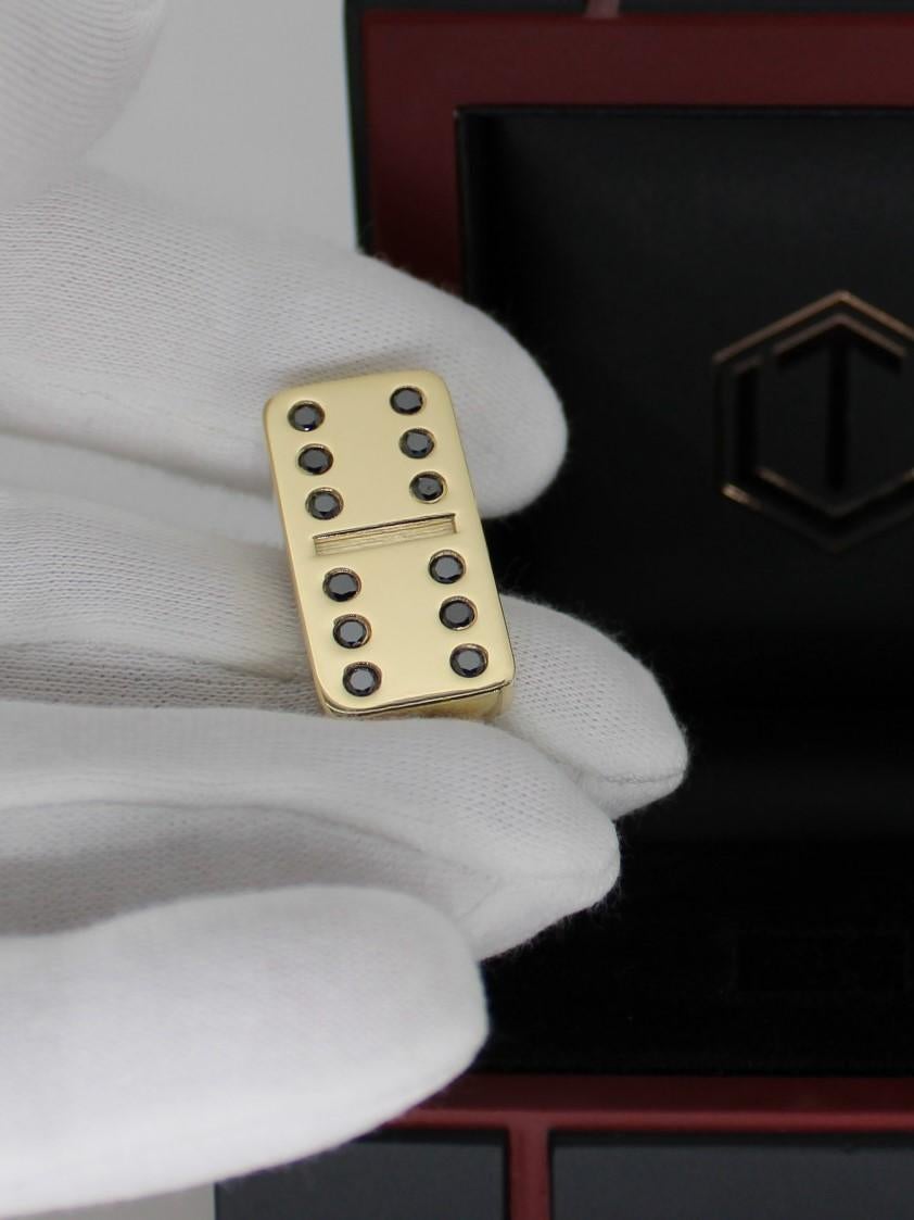 Dominostein aus Gold, 18K, massiv, 12 schwarze Diamanten, Made in Germany For Sale 3