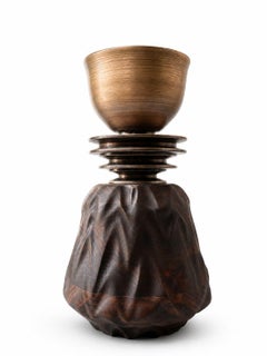 Domino Carved Walnut Vase by Xavier Loránd