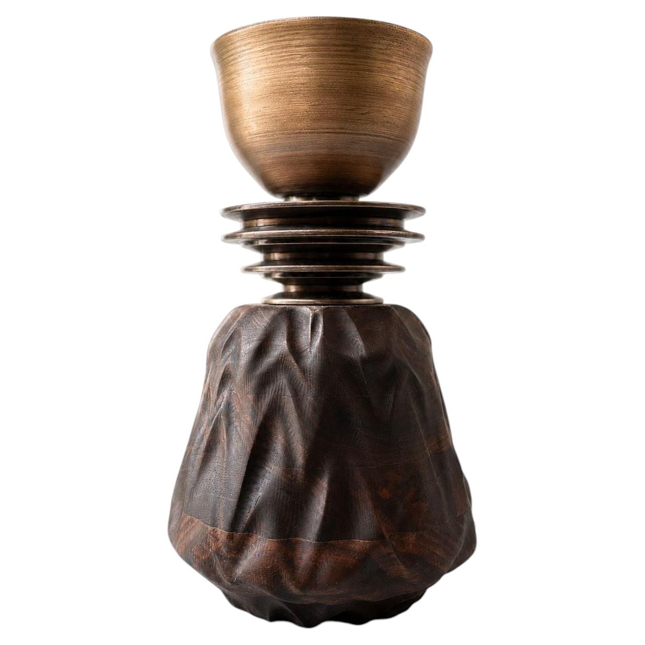 Domino Carved Walnut Vase by Xavier Loránd