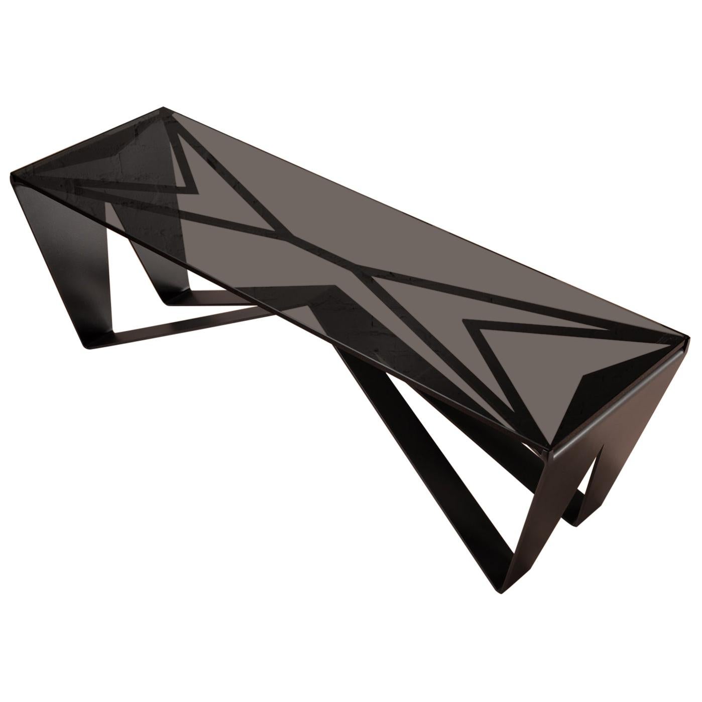 Domino Coffee Table in Blackened Steel Smoked Glass by Force/Collide