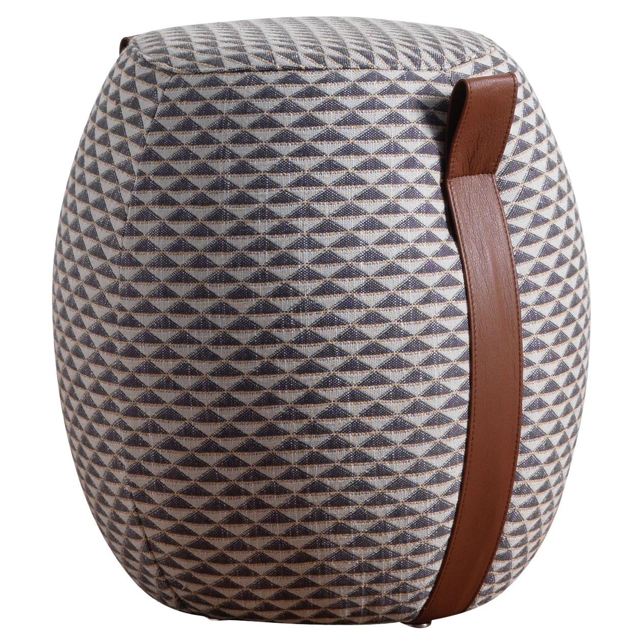 Domino Fabric and Leather Pouf MODO10 Collection For Sale