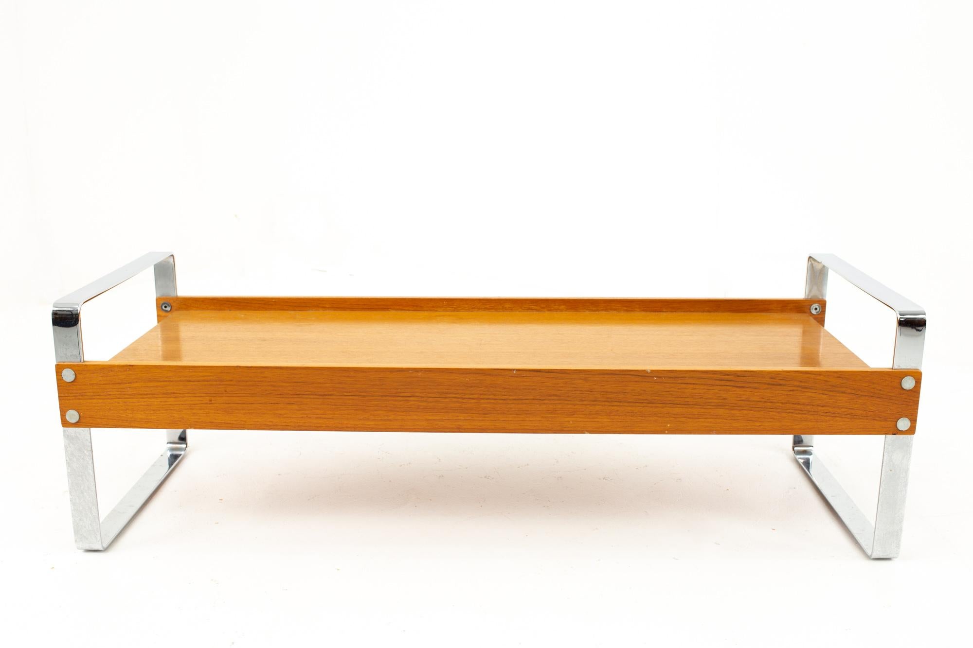 American Domino Mobler Mid Century Chrome and Teak Bench