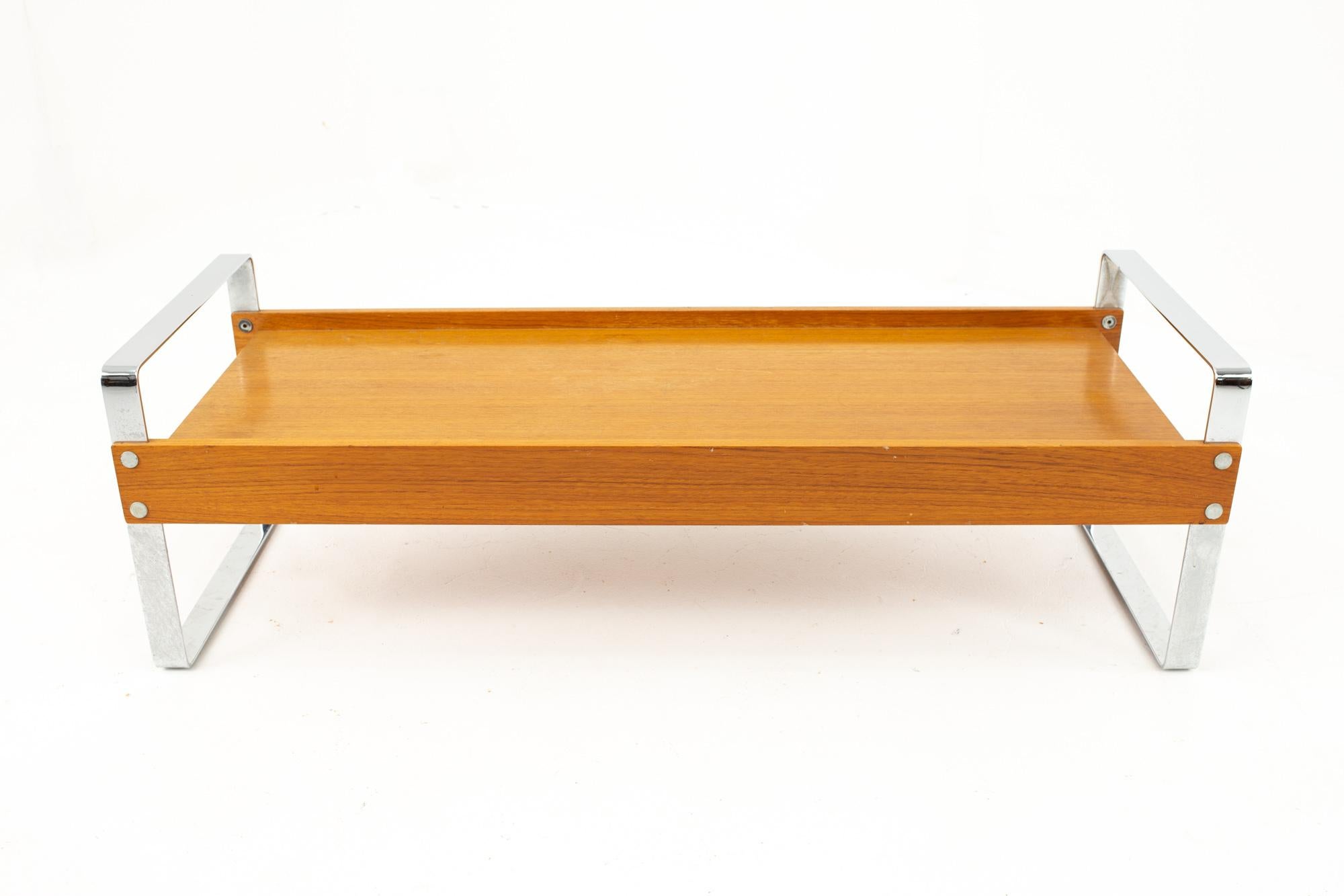 Domino Mobler Mid Century Chrome and Teak Bench In Excellent Condition In Countryside, IL