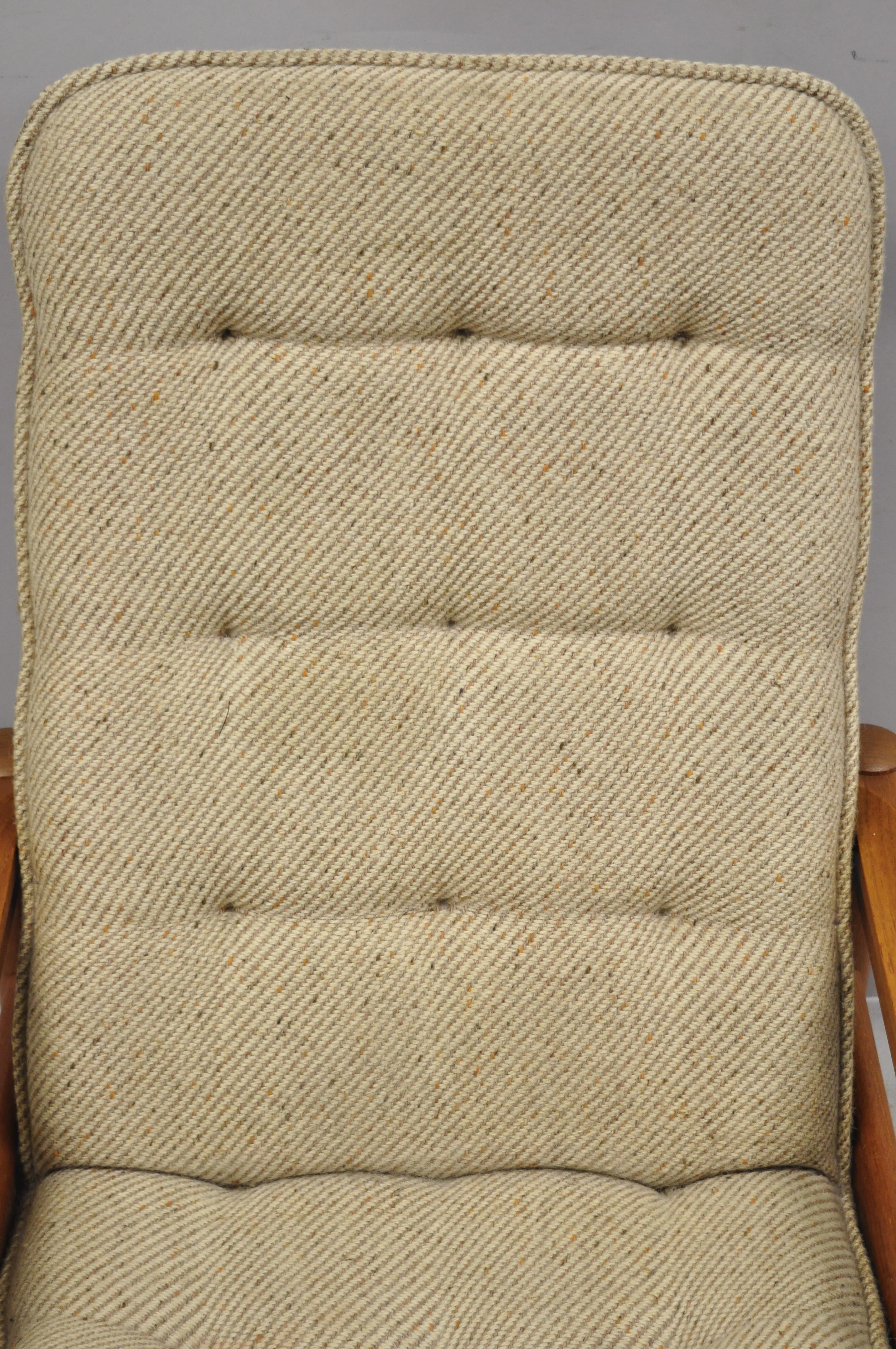 Fabric Domino Mobler Mid Century Danish Modern Teak Wood Upholstered Lounge Chair