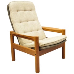 Vintage Domino Mobler Mid Century Danish Modern Teak Wood Upholstered Lounge Chair