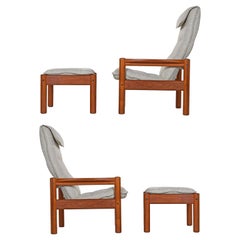Domino Mobler Solid Teak Danish Modern Lounge Chairs and Ottomans New Upholstery