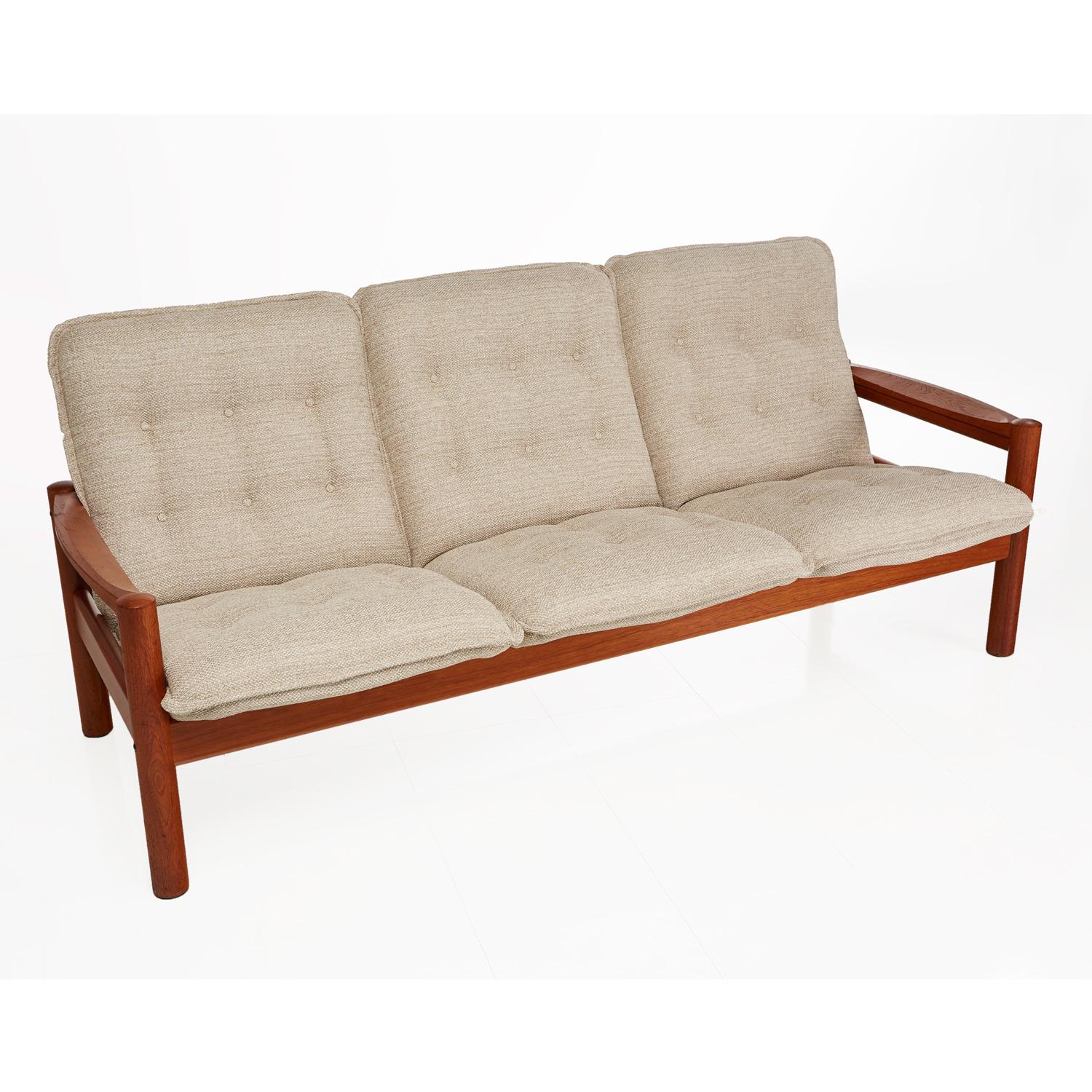 Scandinavian Modern Domino Mobler Solid Teak Danish Modern Three-Seat Sofa Couch, New Upholstery