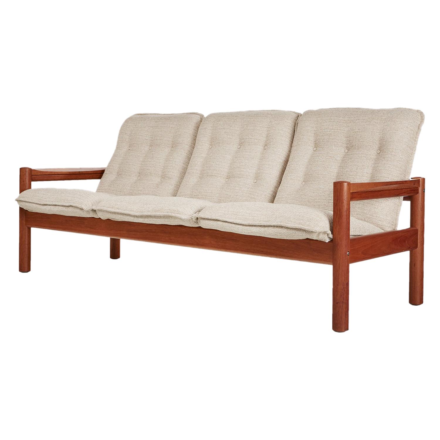 Domino Mobler Solid Teak Danish Modern Three-Seat Sofa Couch, New Upholstery