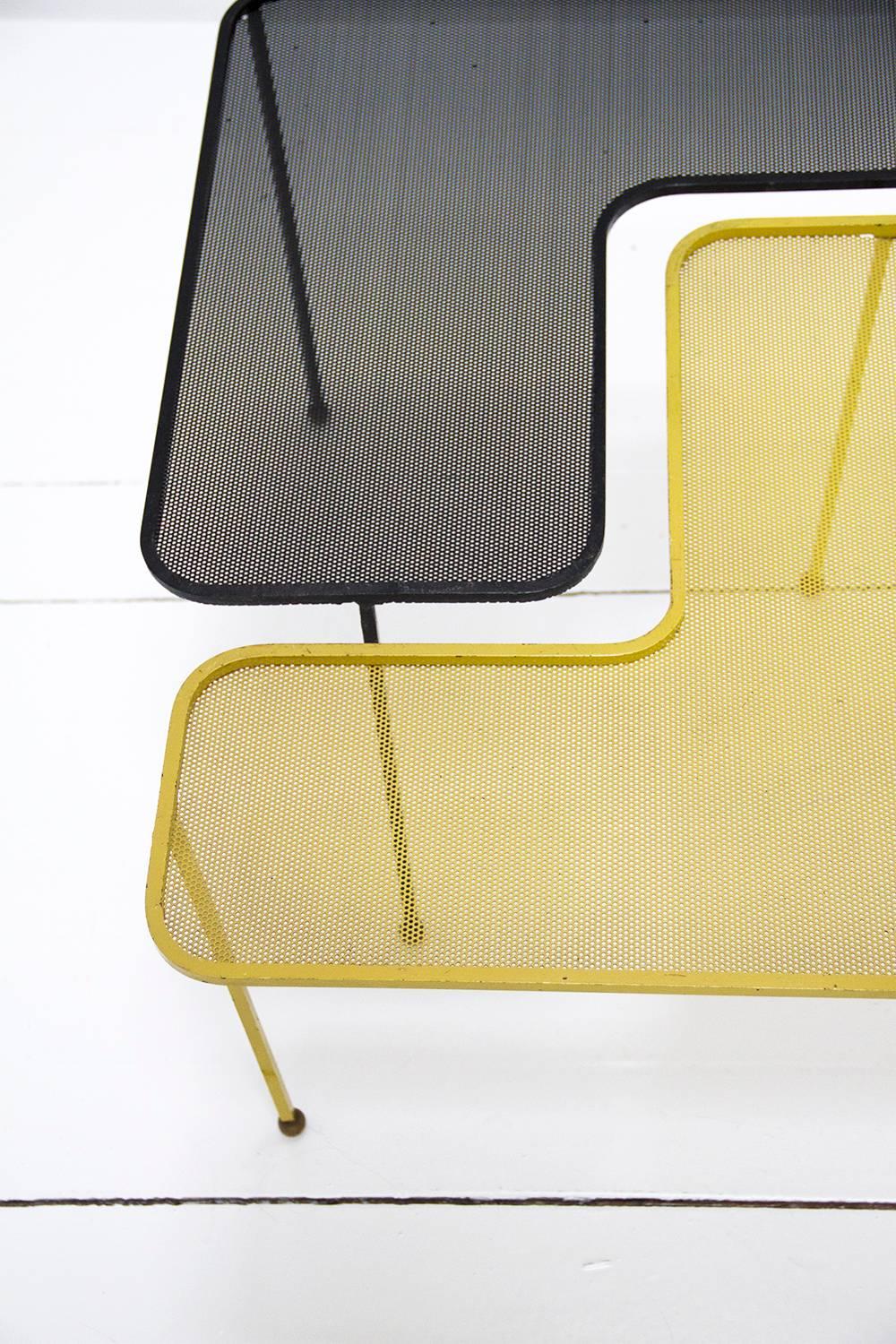 French Domino Table Designed by Mathieu Matégot Black and Yellow Metal, circa 1950 For Sale