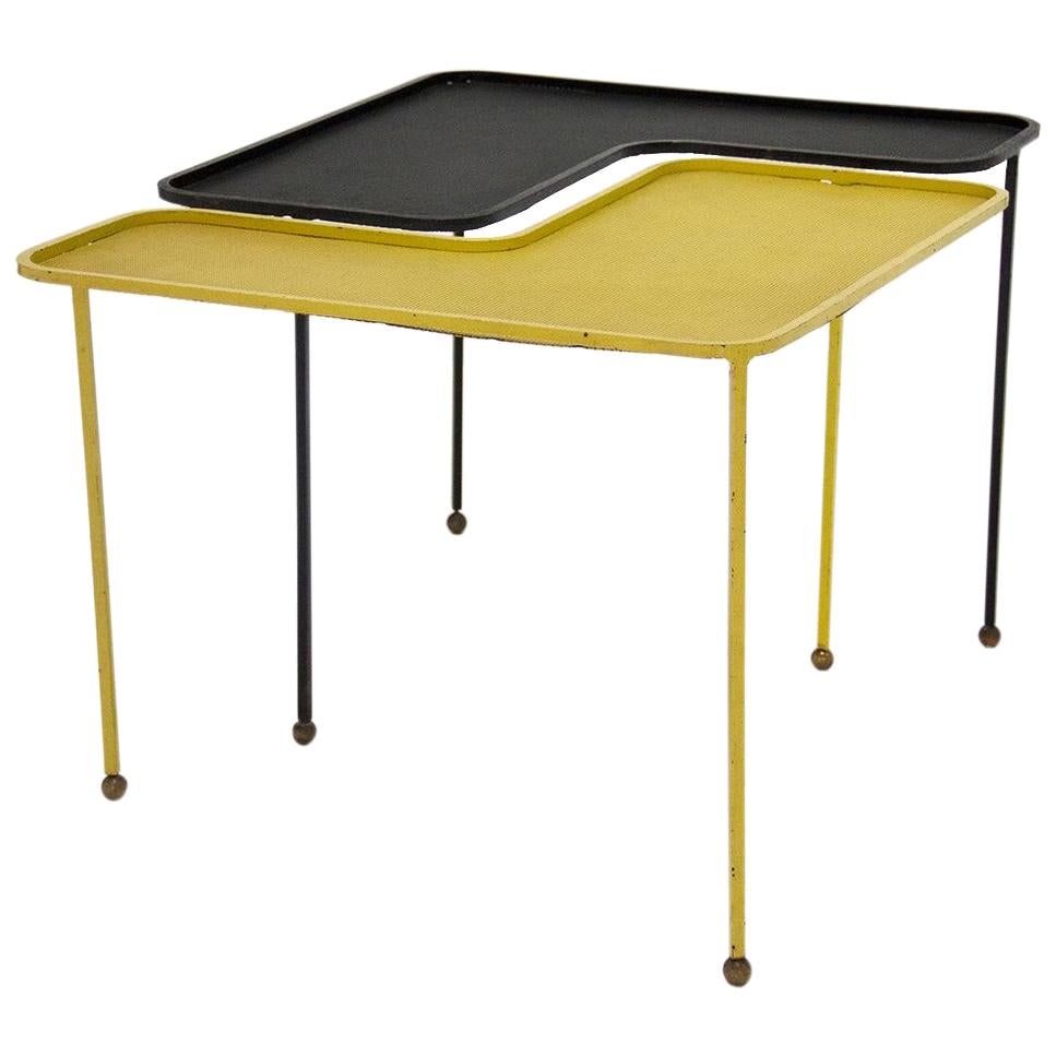 Domino Table Designed by Mathieu Matégot Black and Yellow Metal, circa 1950 For Sale