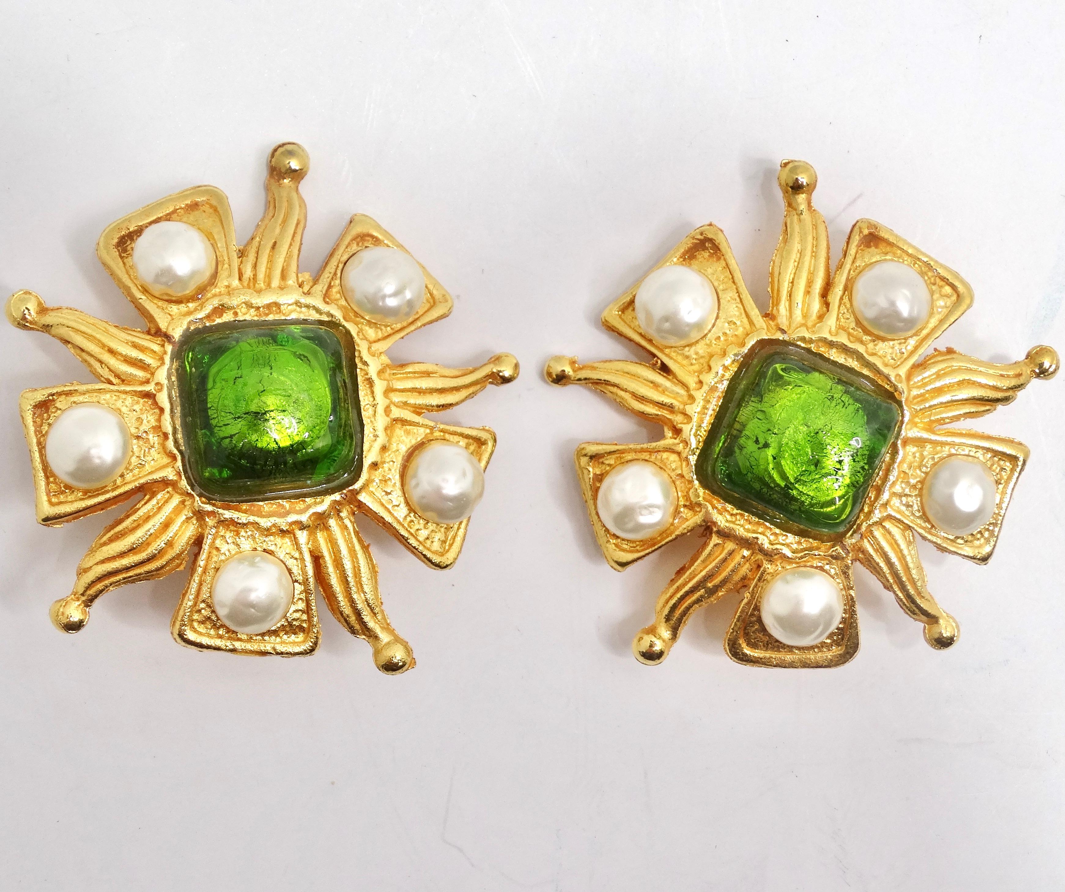Dominque Aurientis Paris 1980s Gold Tone Flower Brooch & Earrings Set For Sale 2