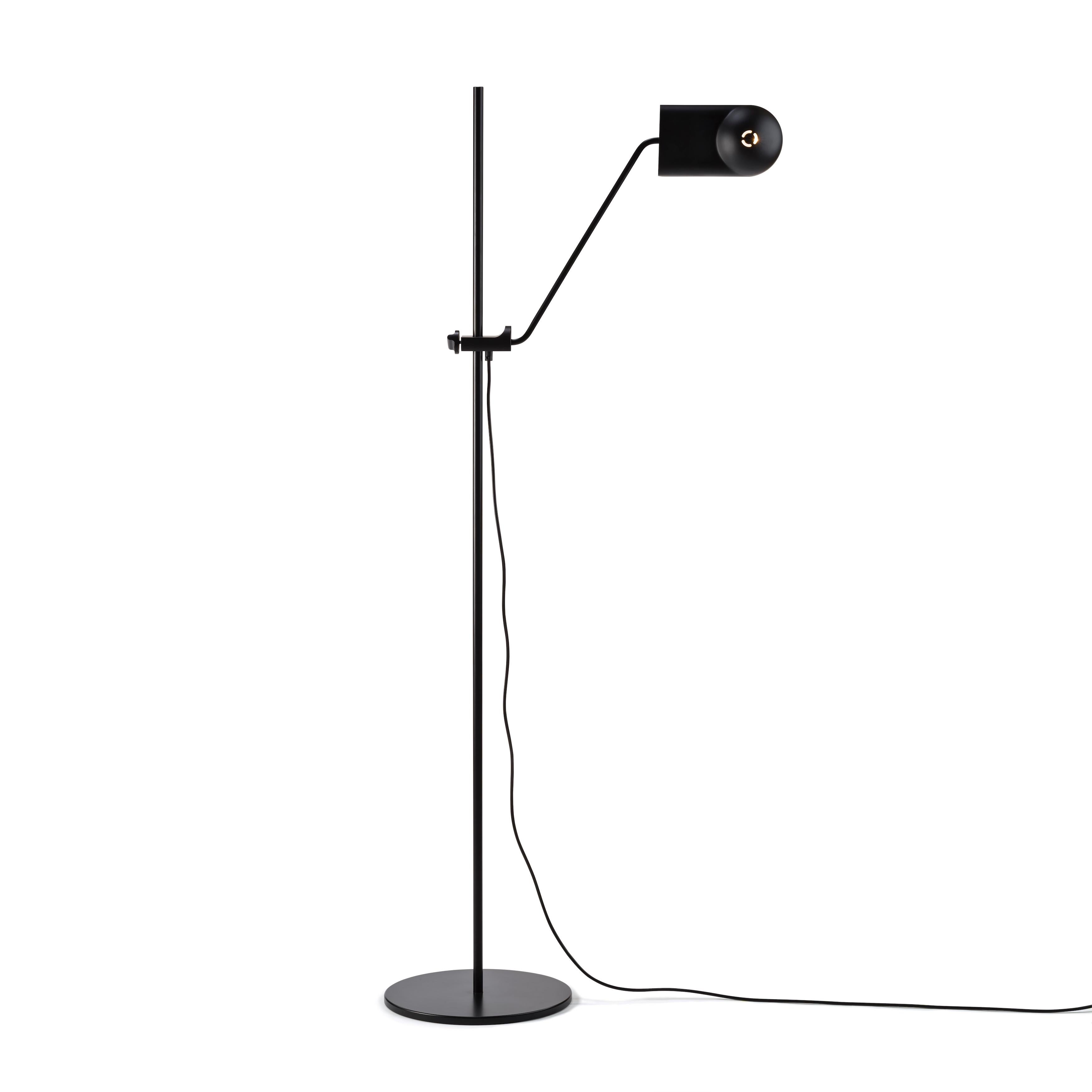 Domo floor lamp by Joe Colombo. Current production manufactured by Karakter in Copenhagen, Denmark. Painted aluminum, steel, adjustable height and shade. The Domo lamp was originally designed by Italian designer Joe Colombo in 1965. He designed