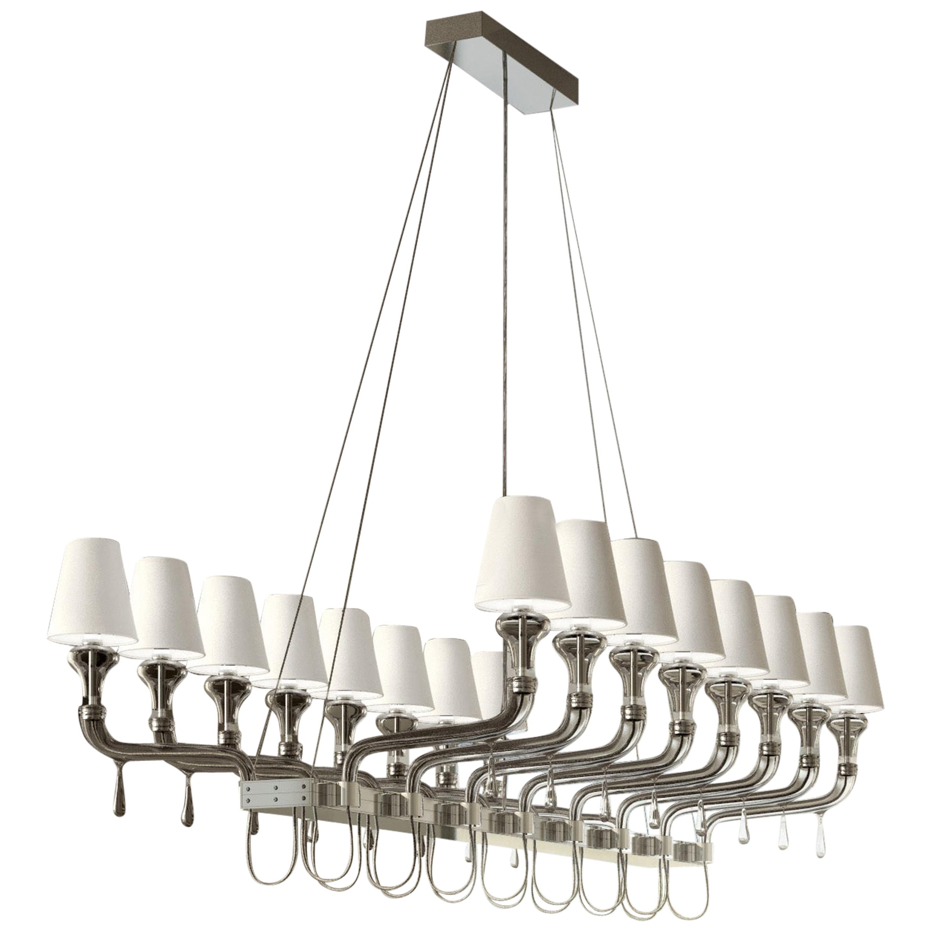 Clear (Crystal_CC) Domo Nevada 7033 Chandelier in Glass with White Shade, by Franco Raggi from