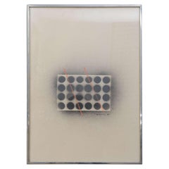 Domoto Hisao Obra japonesa sobre papel de dos finas líneas naranjas que atraviesan círculos