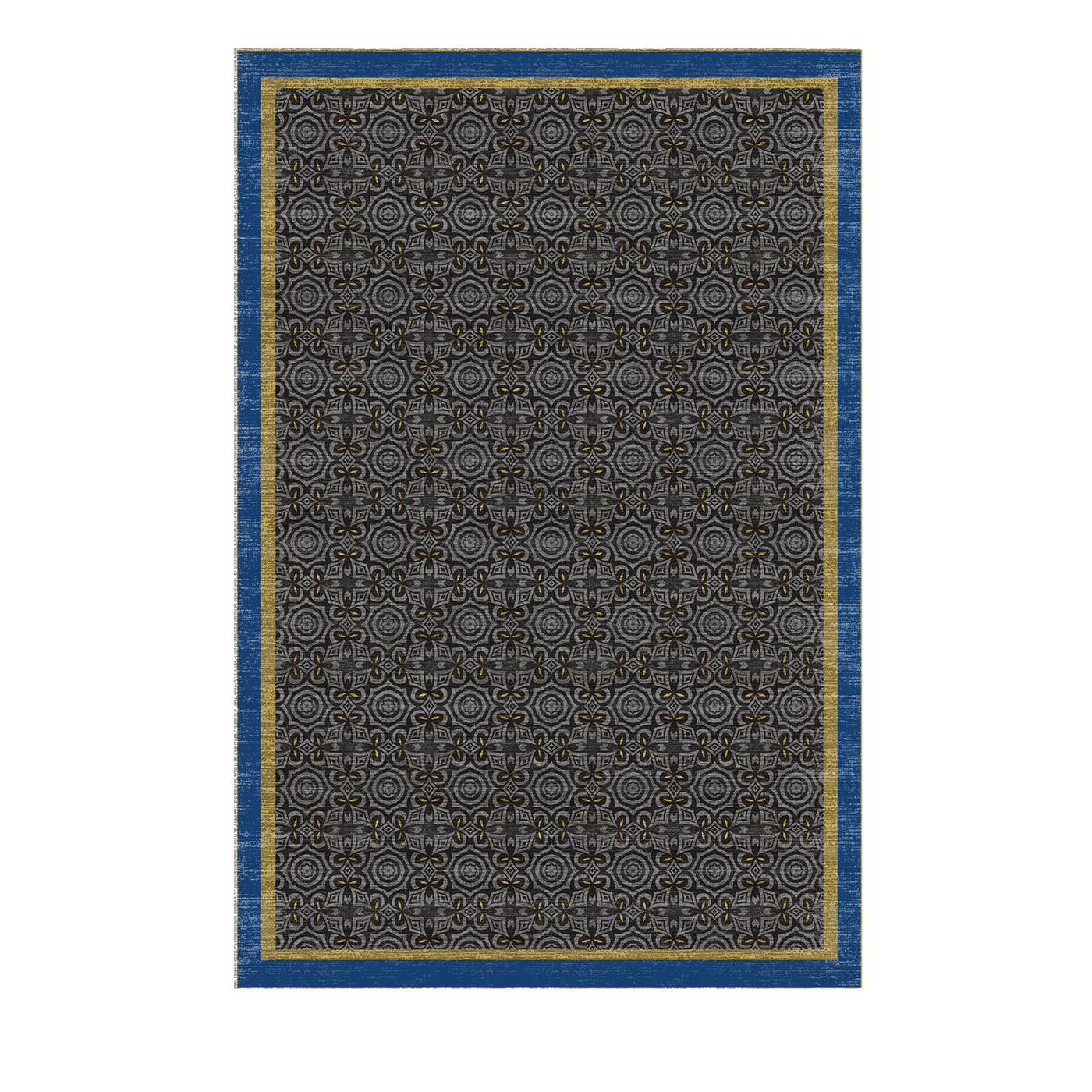 Made of high-quality wool and bamboo fibers, this refined rug effortlessly combines Southeast Asian craftsmanship with Italian artistic sensibility. The intricate geometric design is masterfully rendered in rich pale blue on a subtle slate