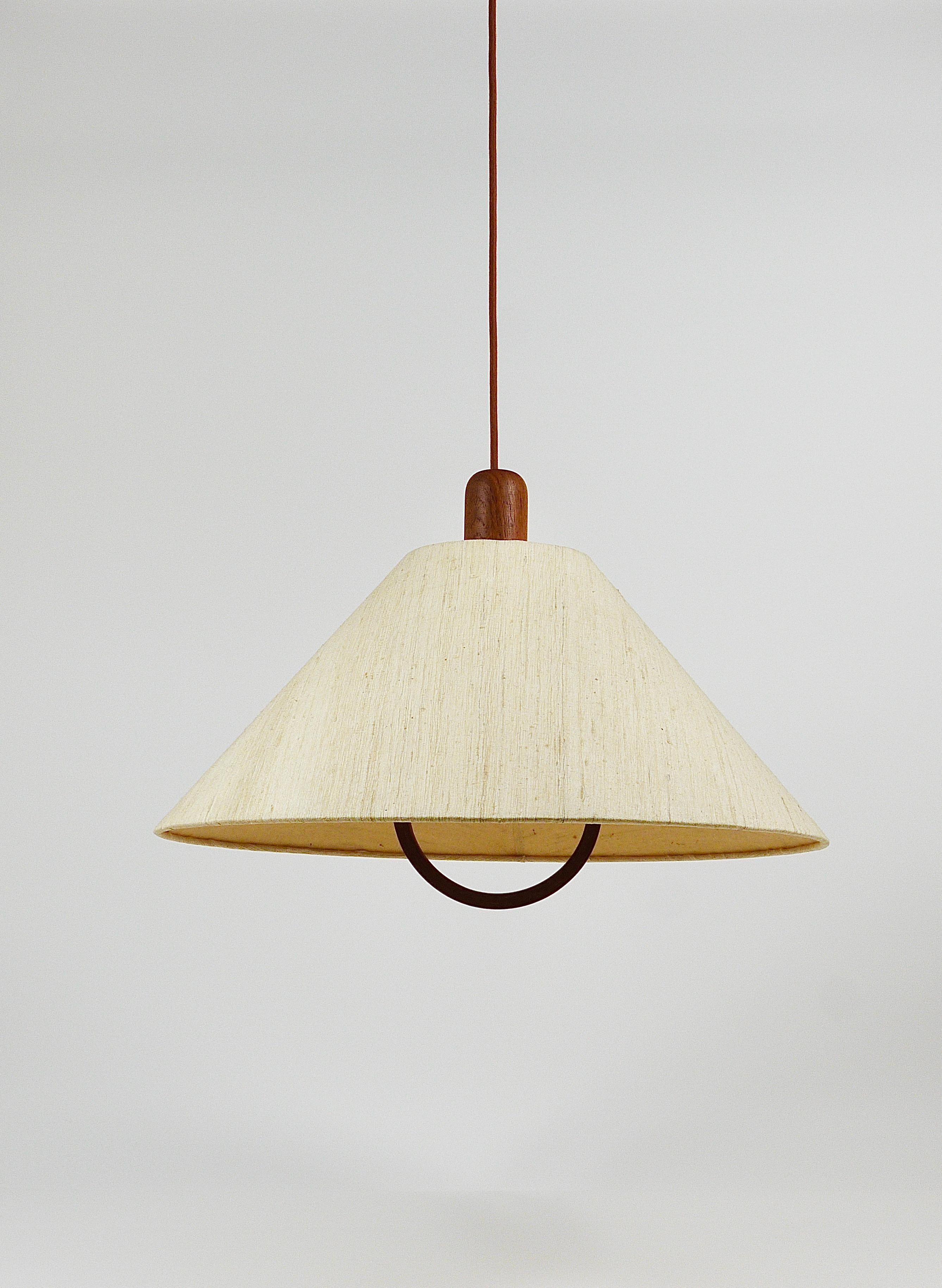 Fabric Domus Danish Modern Teak Pendant Lamp, Denmark, 1970s