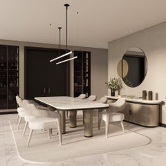 DOMUS Dining Table with Natural Stone Top and Antique Brass Details