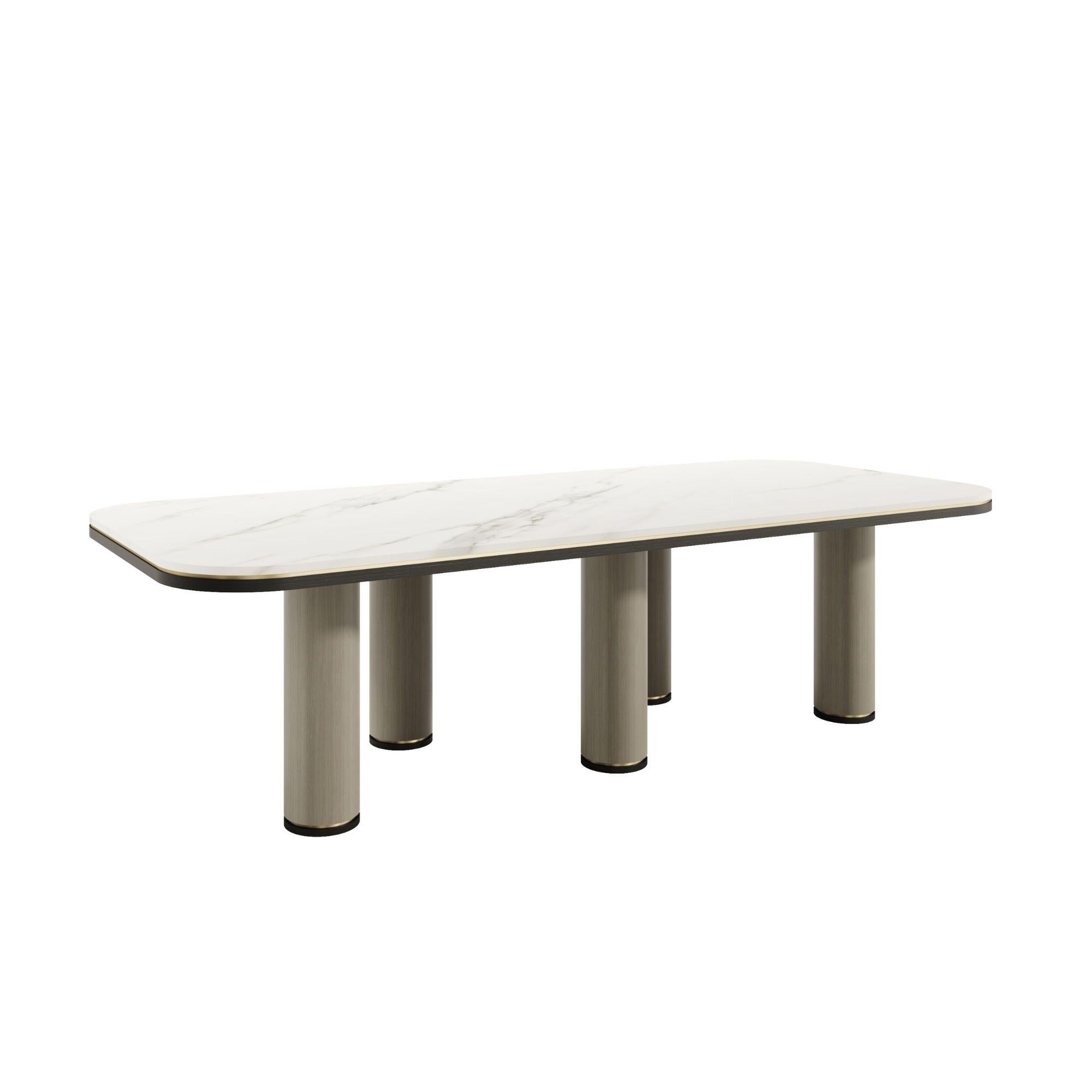 Organic Modern DOMUS Dining Table with Natural Stone Top and Antique Brass Details For Sale