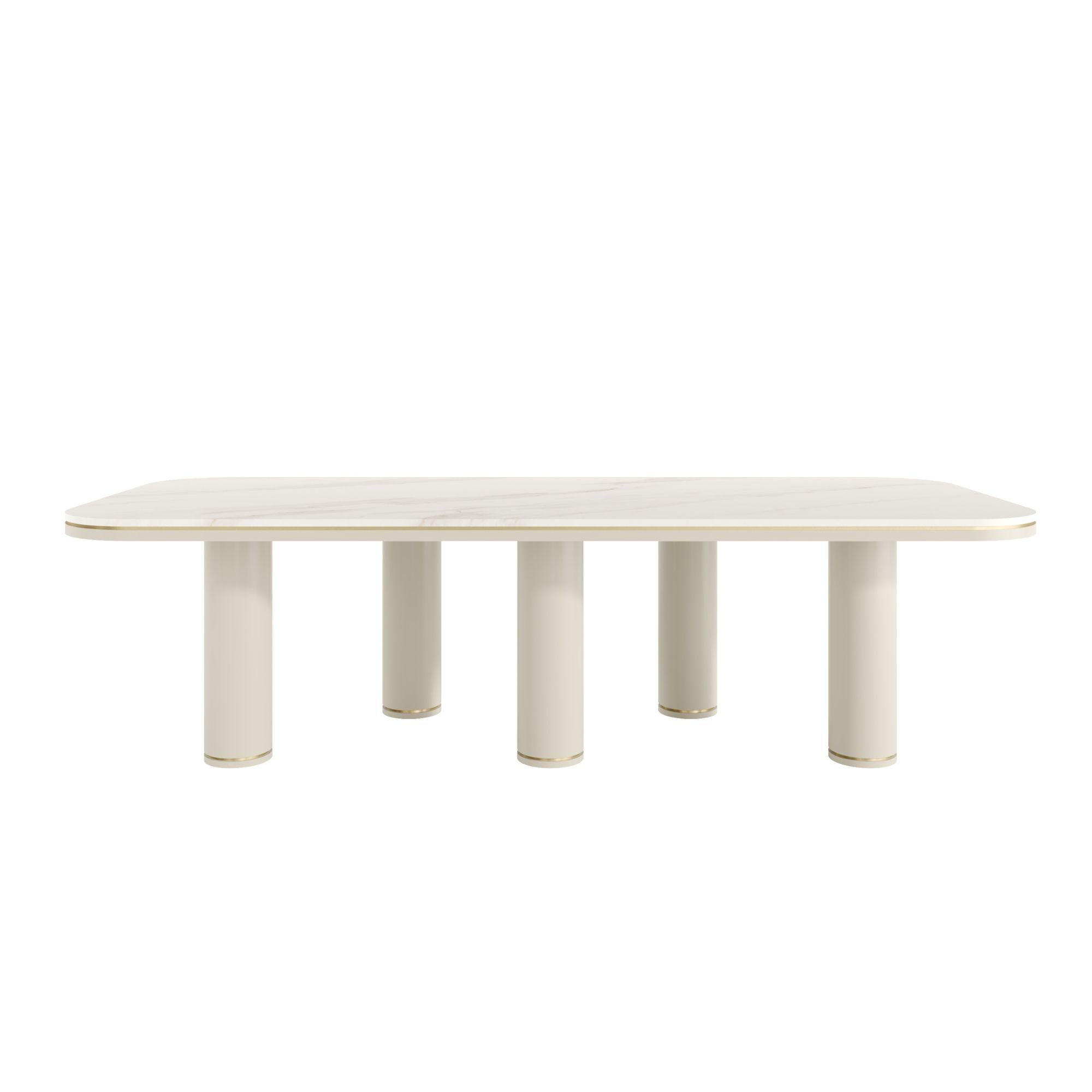 DOMUS Dining Table with Natural Stone Top and Antique Brass Details For Sale 2