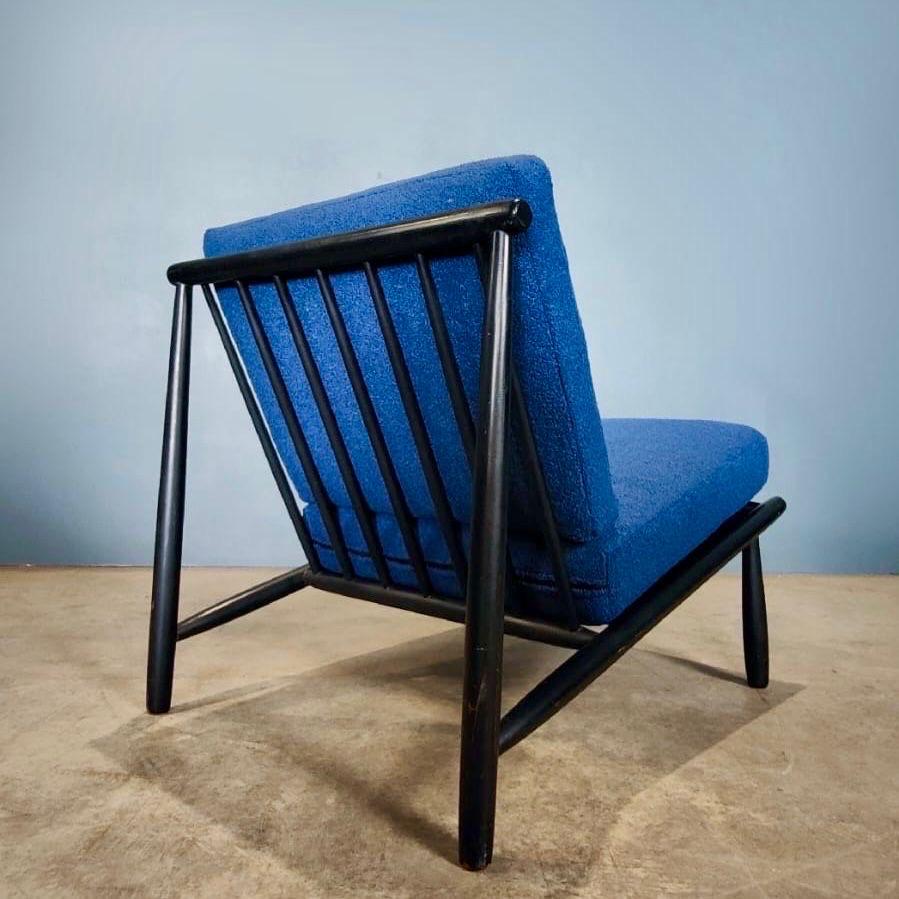 Mid-Century Modern Domus Lounge Chair By Alf Svensson For Dux Sweden Blue Bouclé Mid Century For Sale