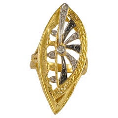 Domus Romana Sacchi Black&White Diamonds Gemstones 18 Karat Yellow Gold Ring