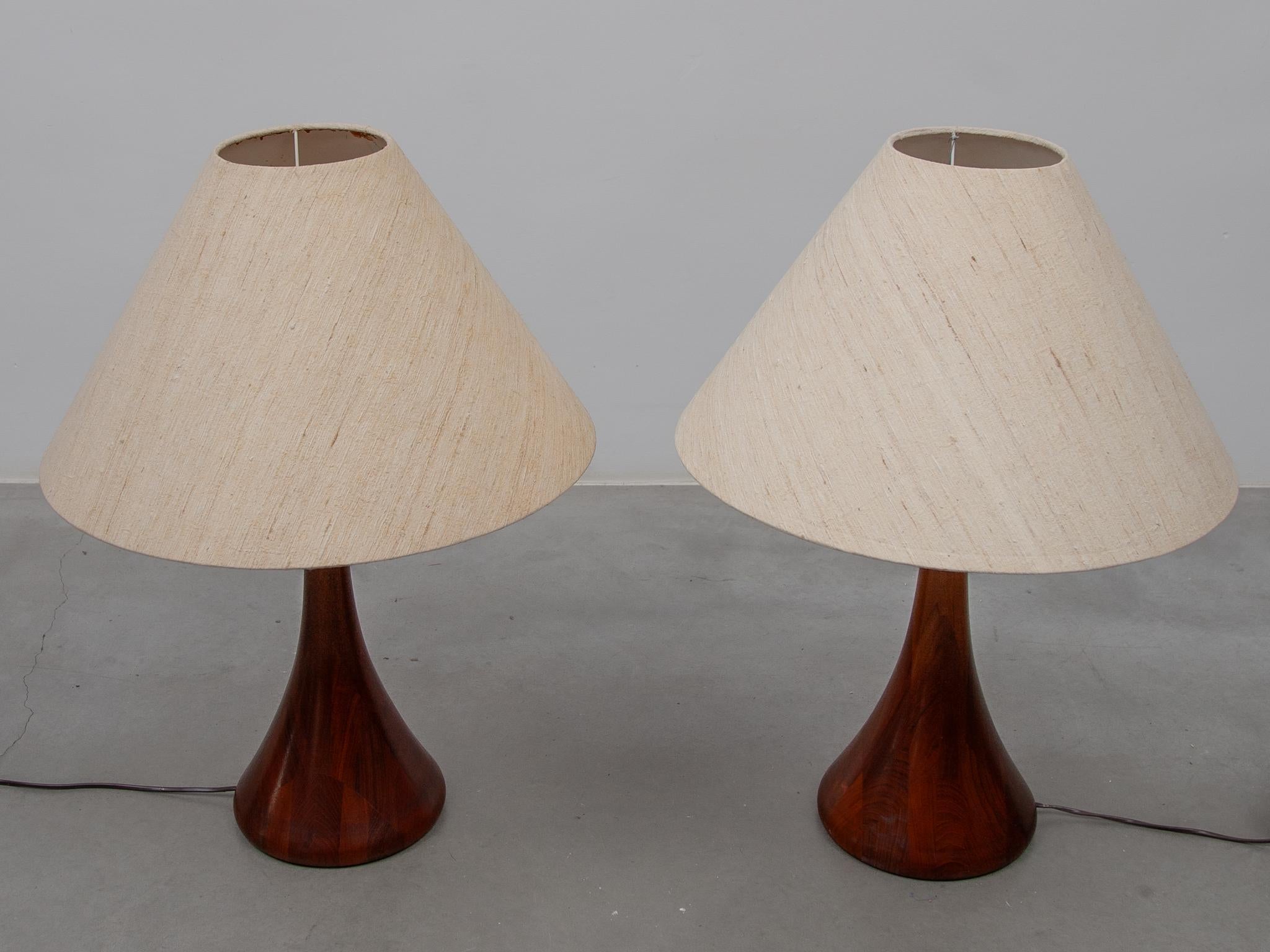 Danish Domus Set of Two Large Table Lamps in Solid Teak, 1960s