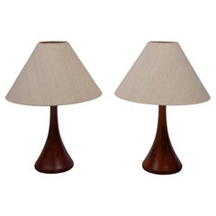 Vintage Domus Set of Two Large Table Lamps in Solid Teak, 1960s