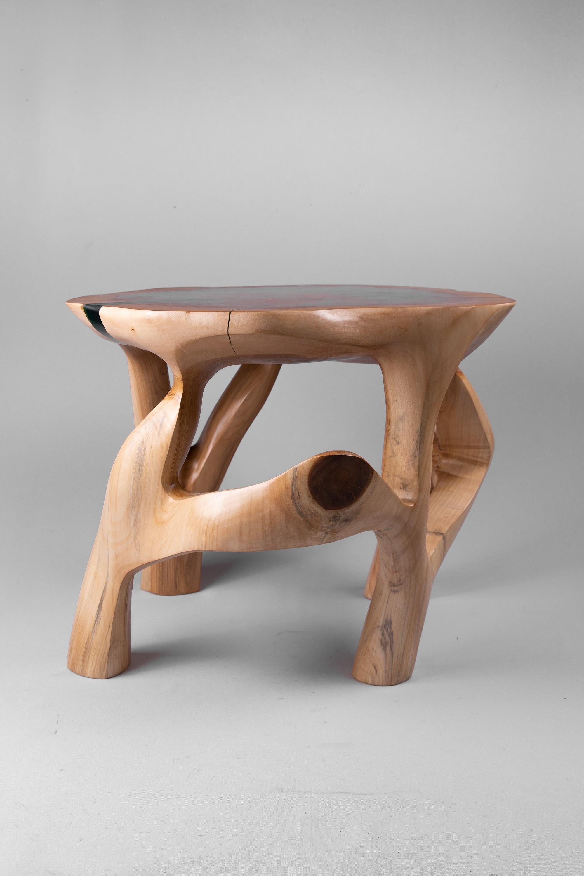 Croatian Domus, Solid Wood Sculptural Side, Table Original Contemporary Design, Lognitur For Sale