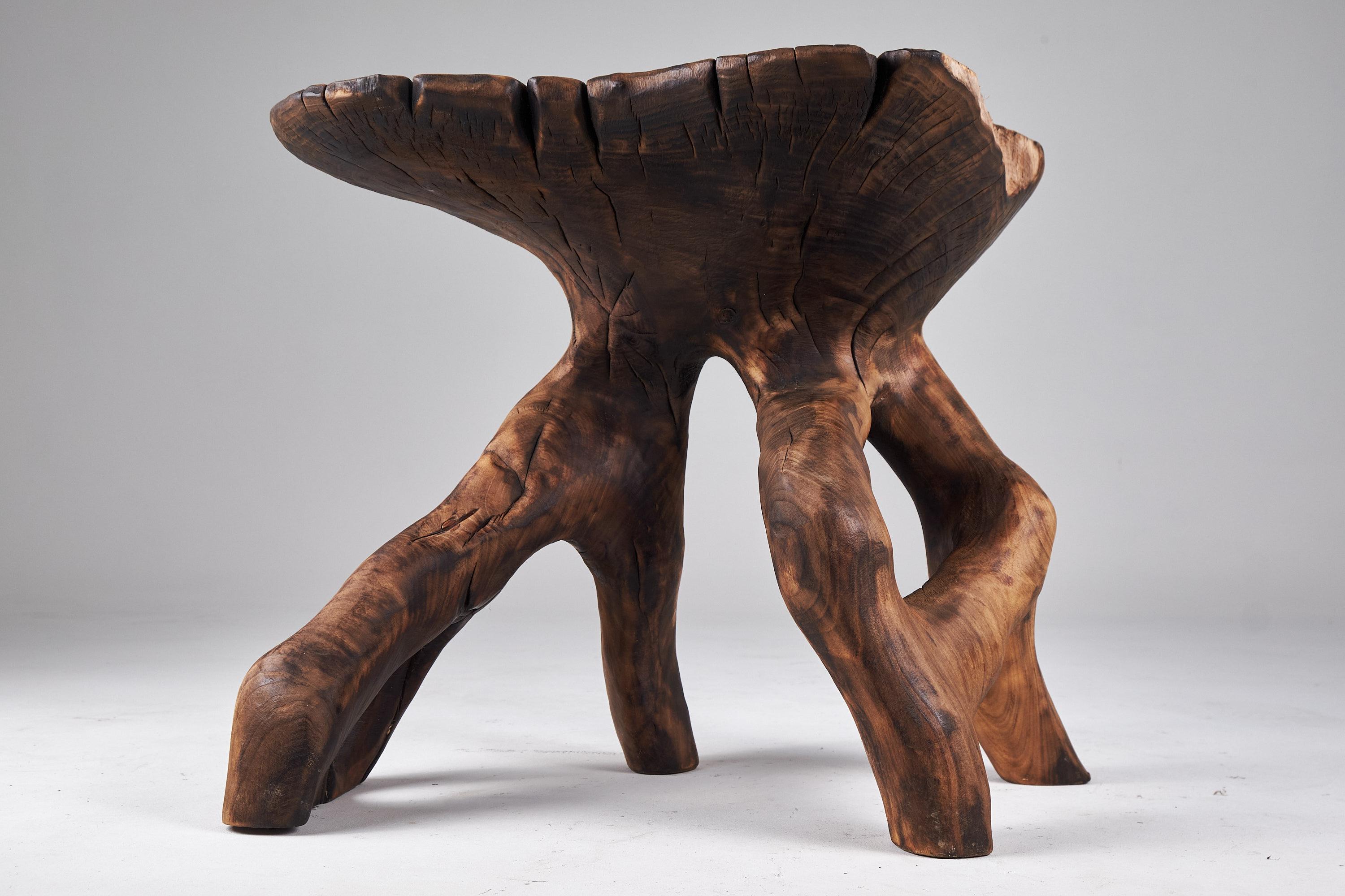 Brutalist Domus, Solid Wood Sculptural Side, Table Original Contemporary Design, Logniture For Sale